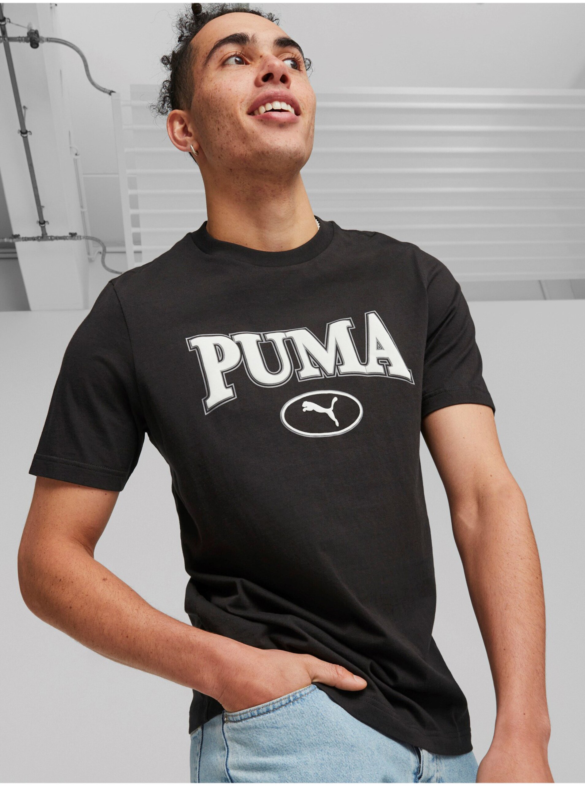 Lacno Čierne pánske tričko Puma Squad