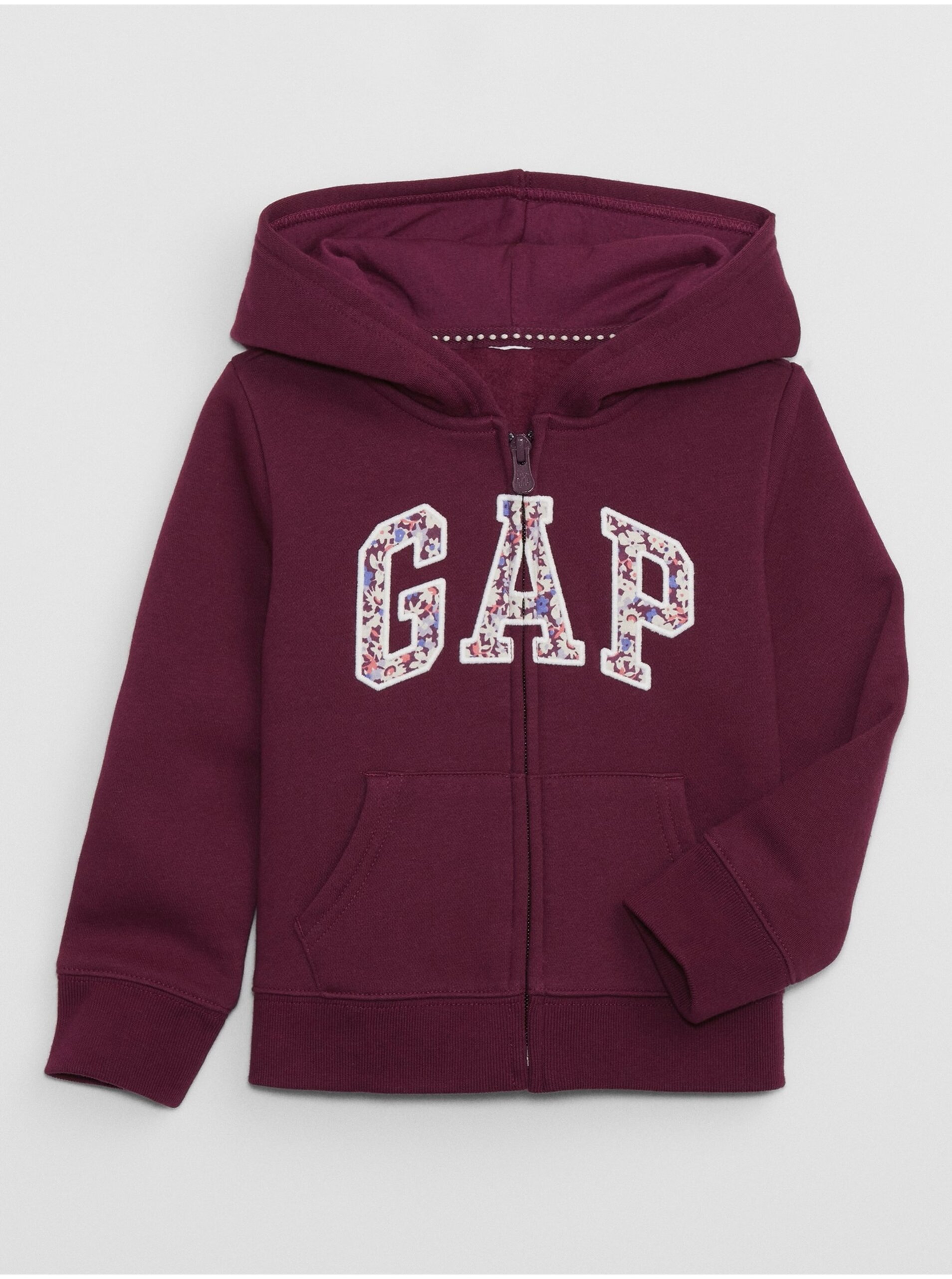 E-shop Vínová holčičí mikina na zip s kapucí GAP