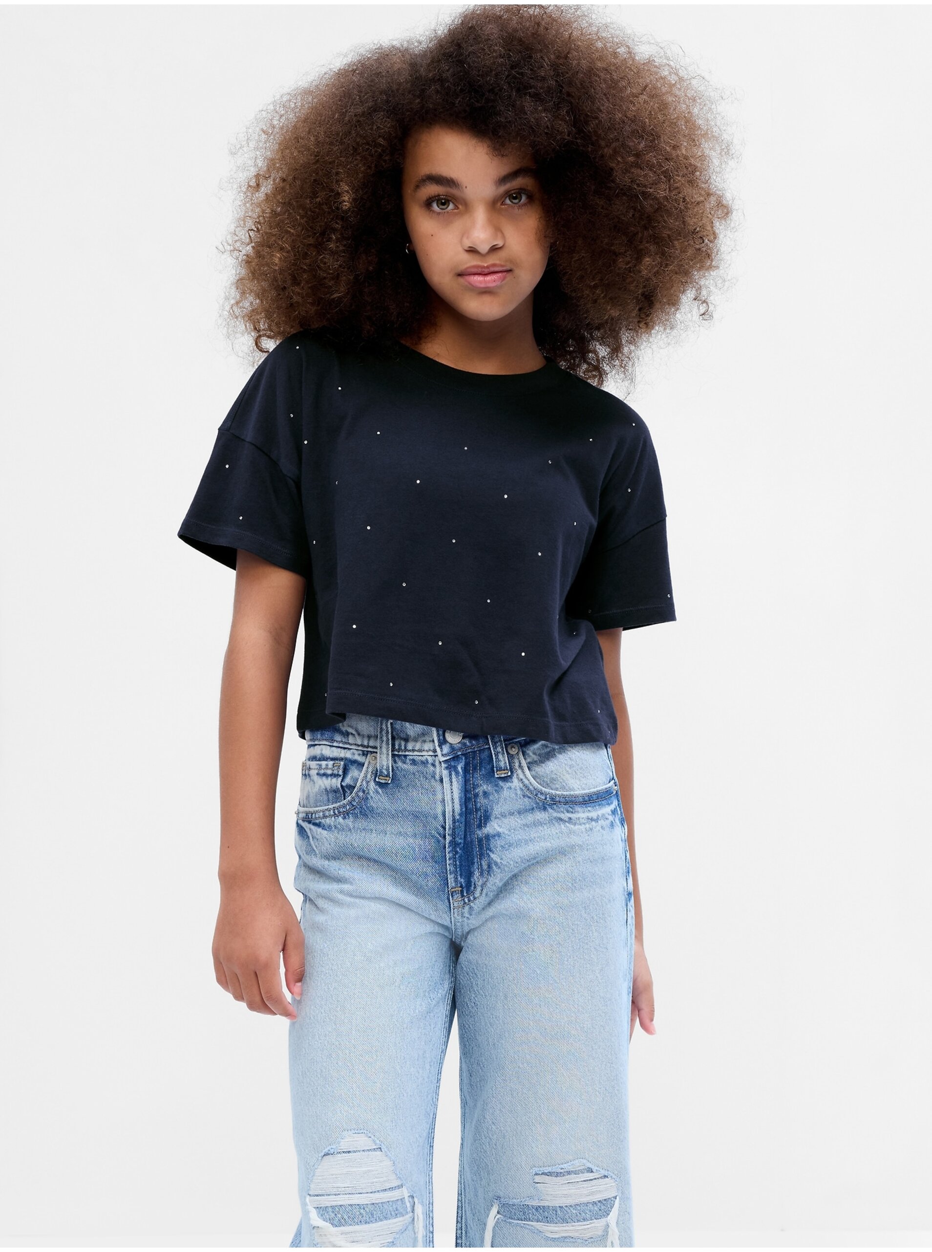 Lacno Tmavomodré dievčenské bodkované tričko GAP