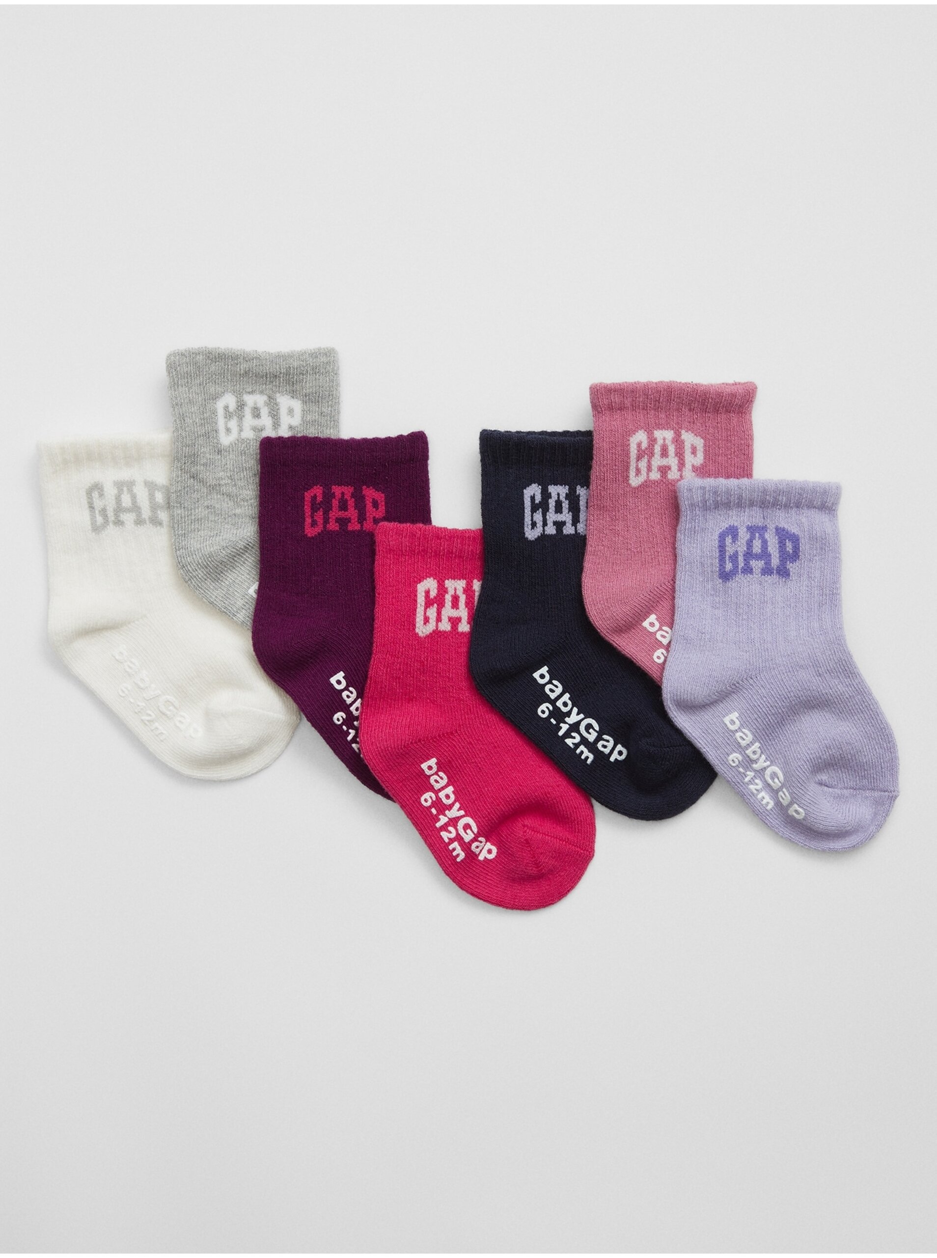 Levně Sada sedmi párů holčičích ponožek v bílé, fialové a šedé barvě Gap