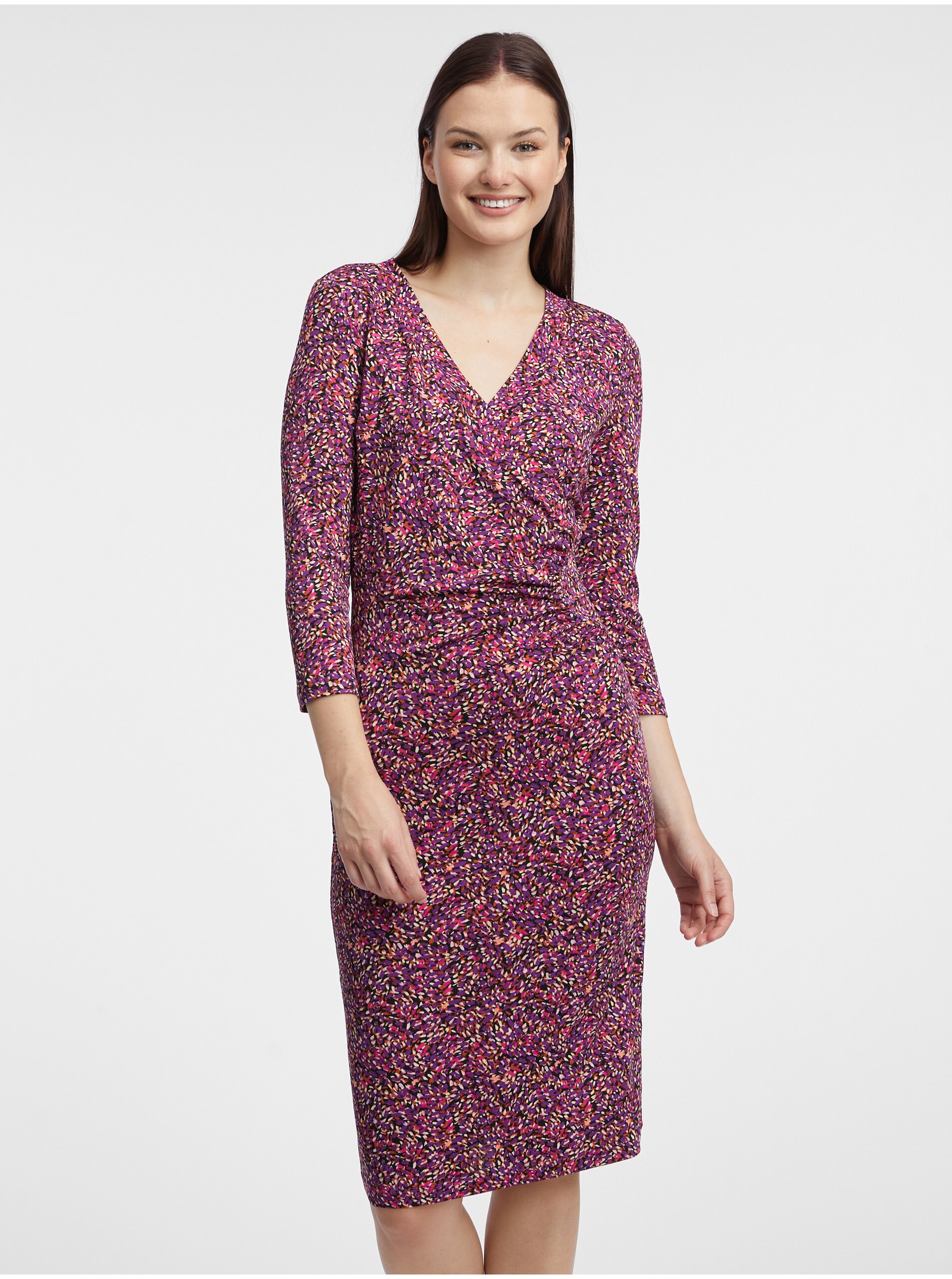 E-shop Fialové dámské vzorované pouzdrové šaty ORSAY