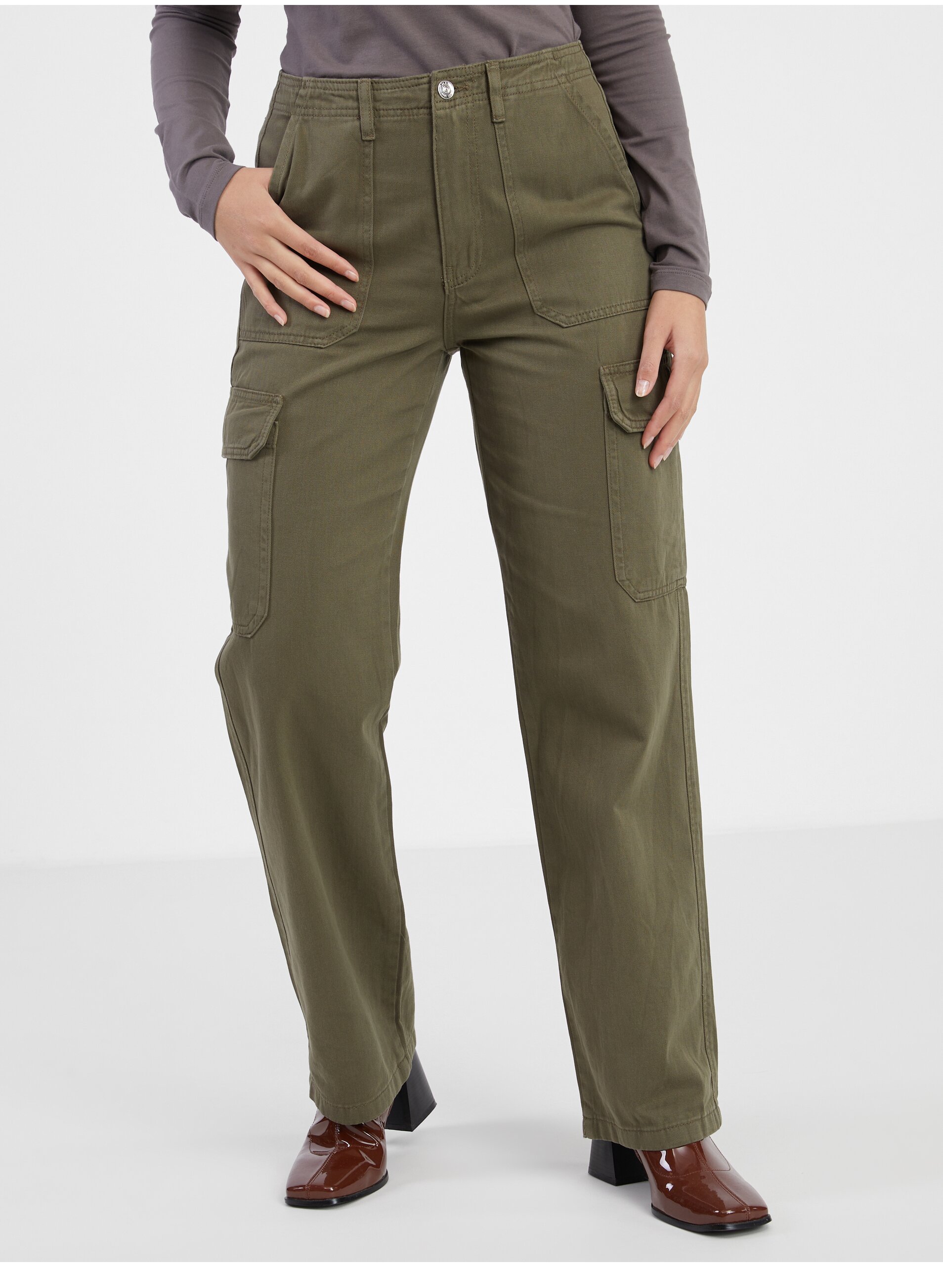 E-shop Khaki dámské kalhoty s kapsami ONLY Malfy