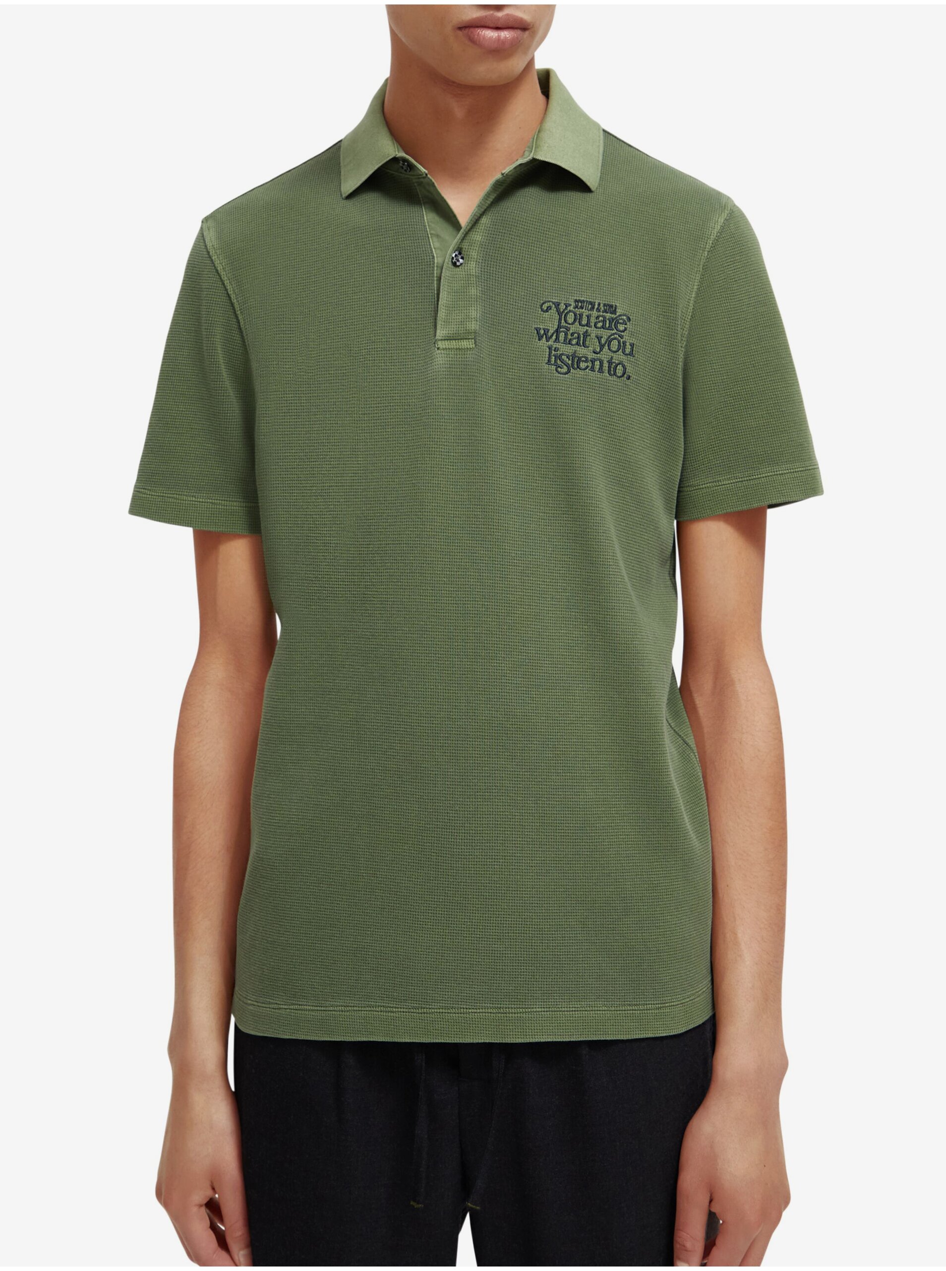 Levně Zelené pánské polo tričko Scotch & Soda Garment Dye