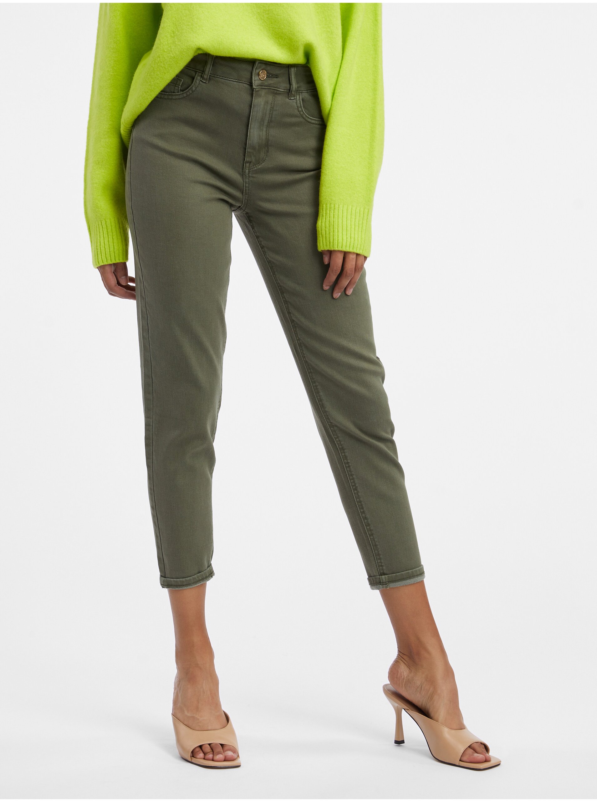 Lacno Zelené dámske skrátené slim fit džínsy ORSAY