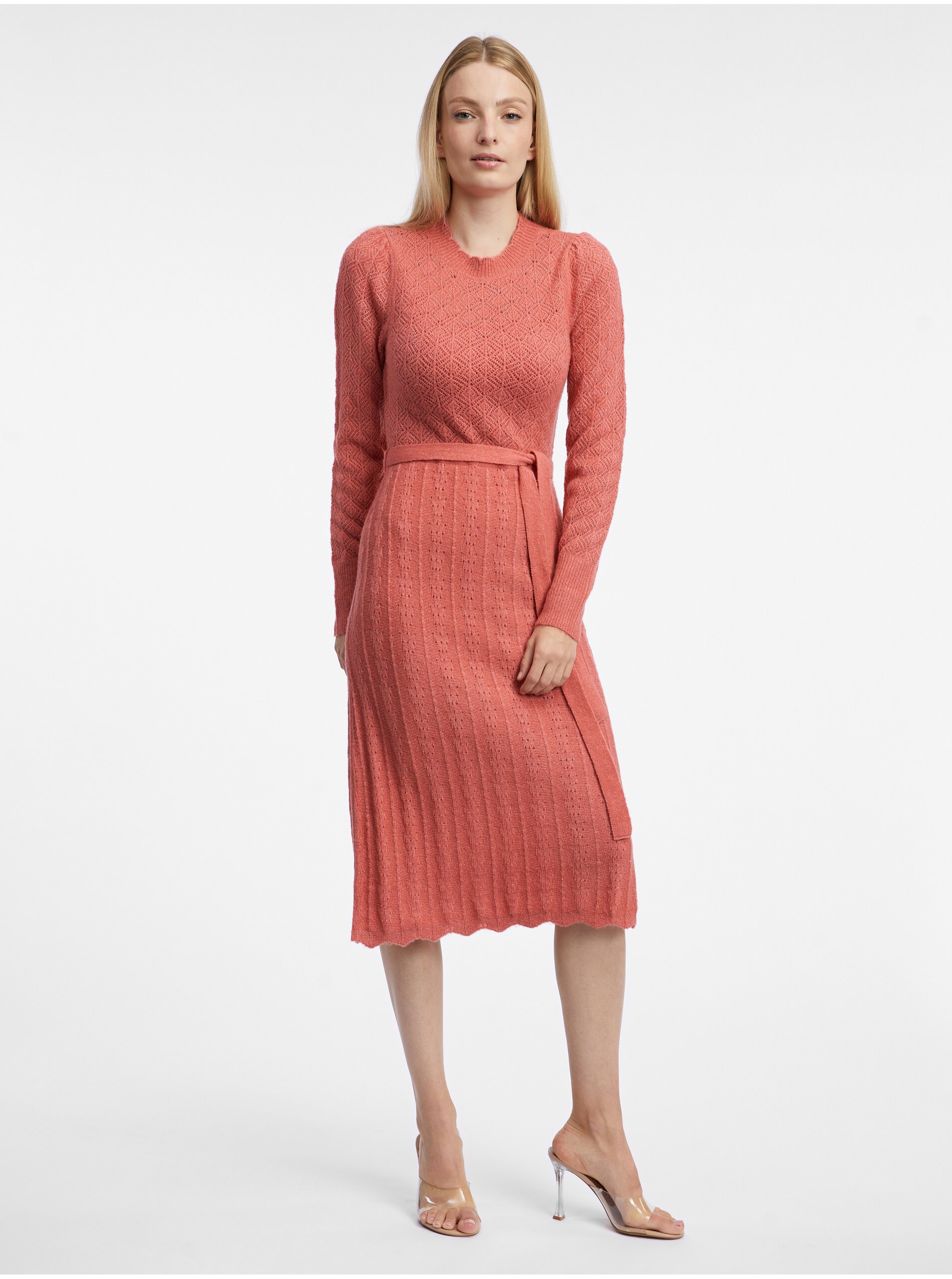 E-shop Cihlové dámské svetrové šaty s příměsí vlny ORSAY