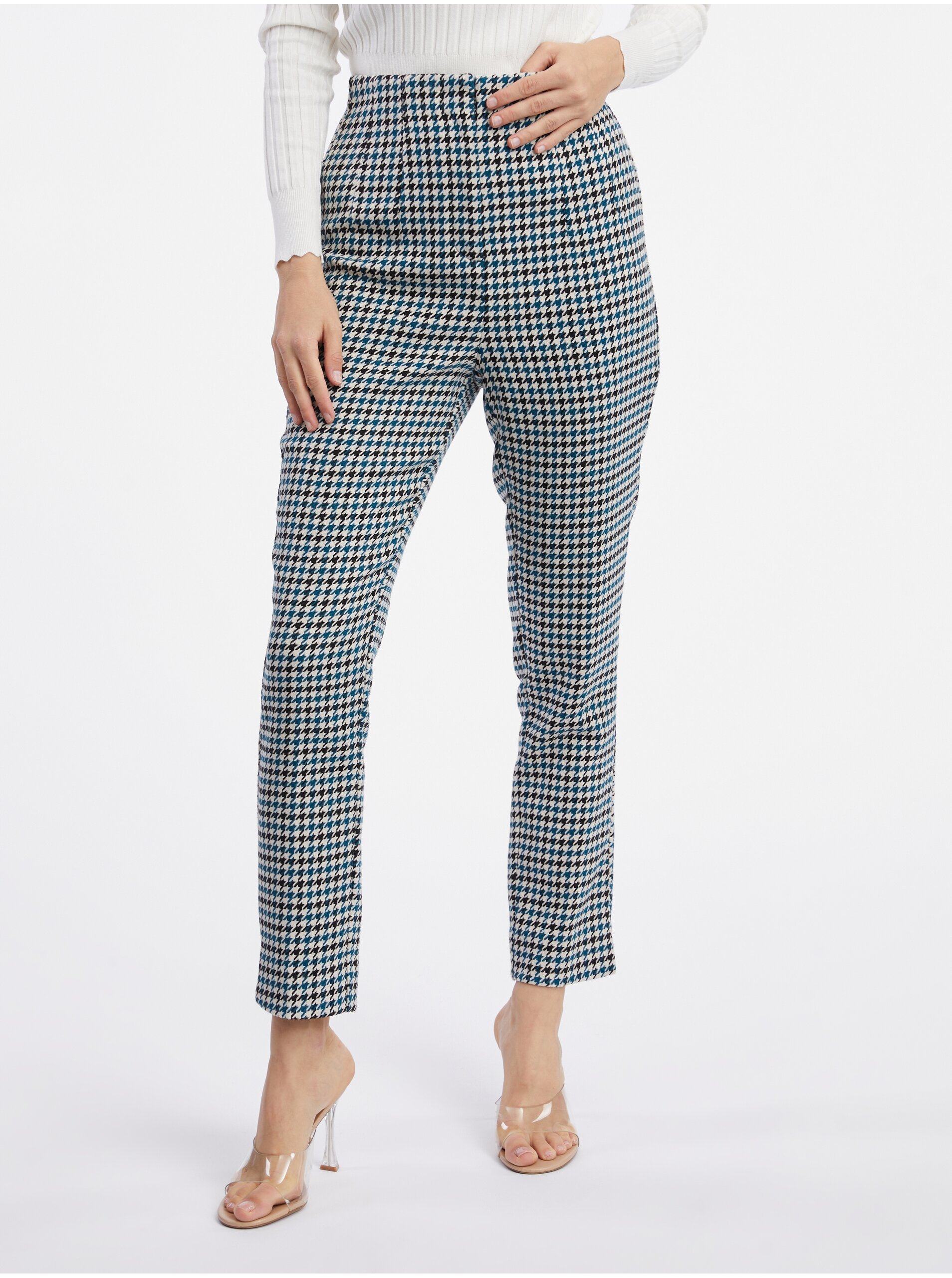 E-shop Černo-modré dámské vzorované kalhoty ORSAY