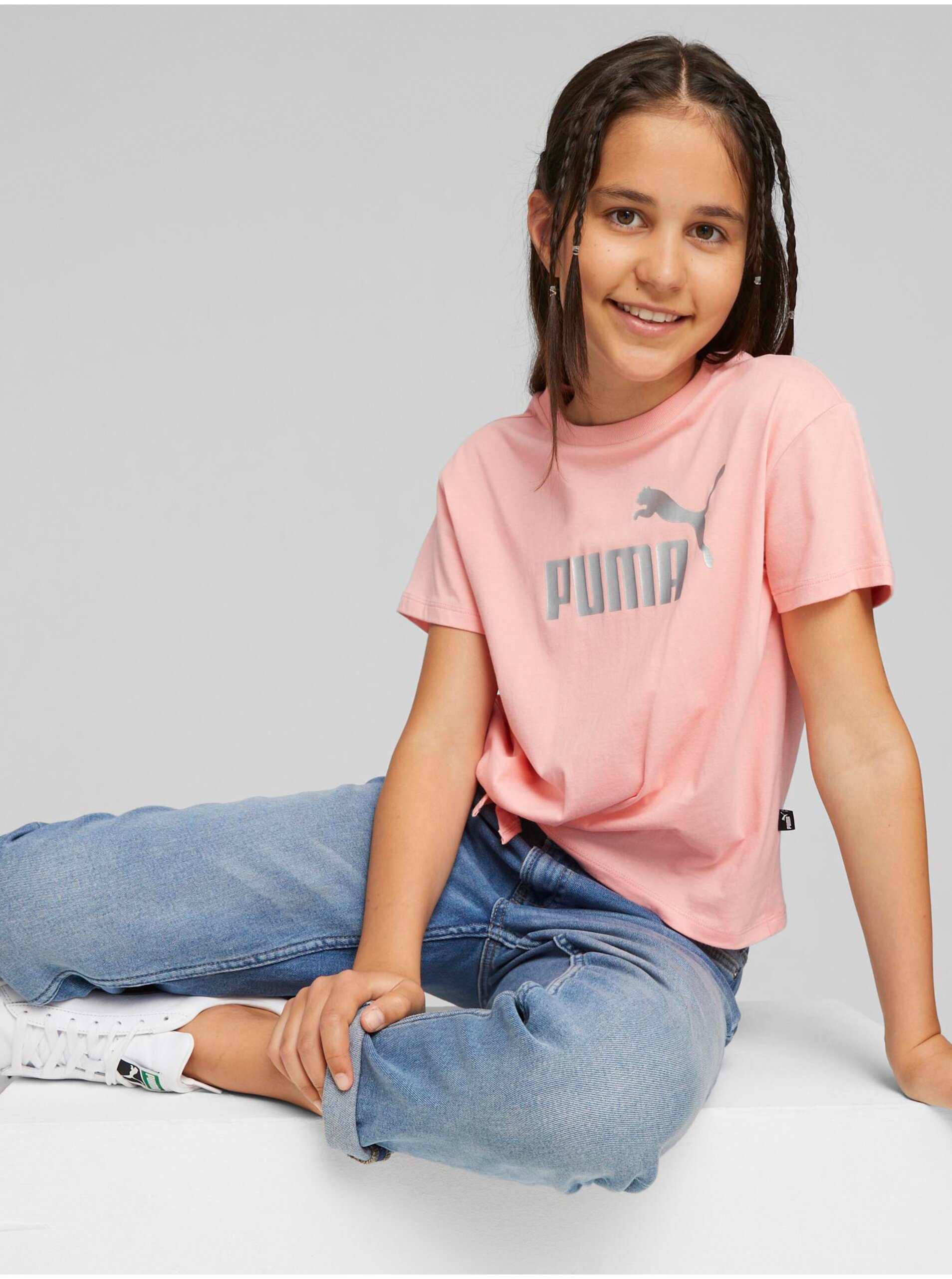 Lacno Svetloružové dievčenské tričko Puma ESS+