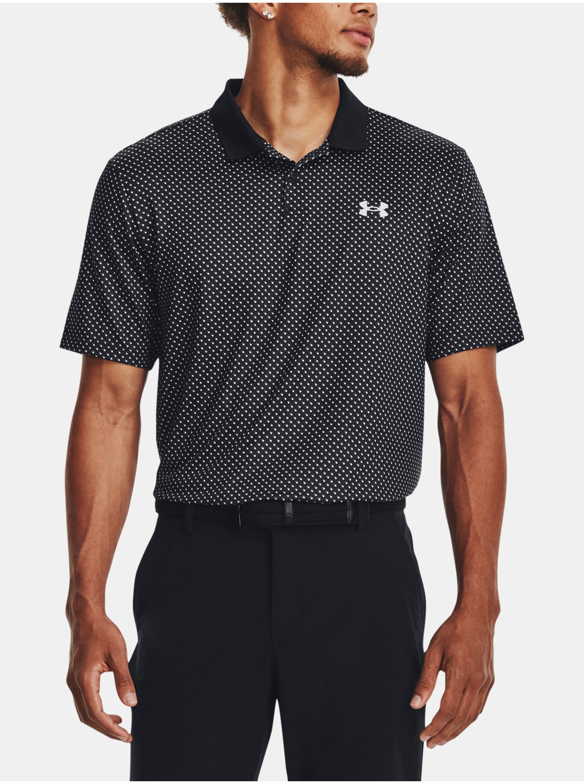 Lacno Čierne pánske športové vzorované polo tričko Under Armour Perf 3.0