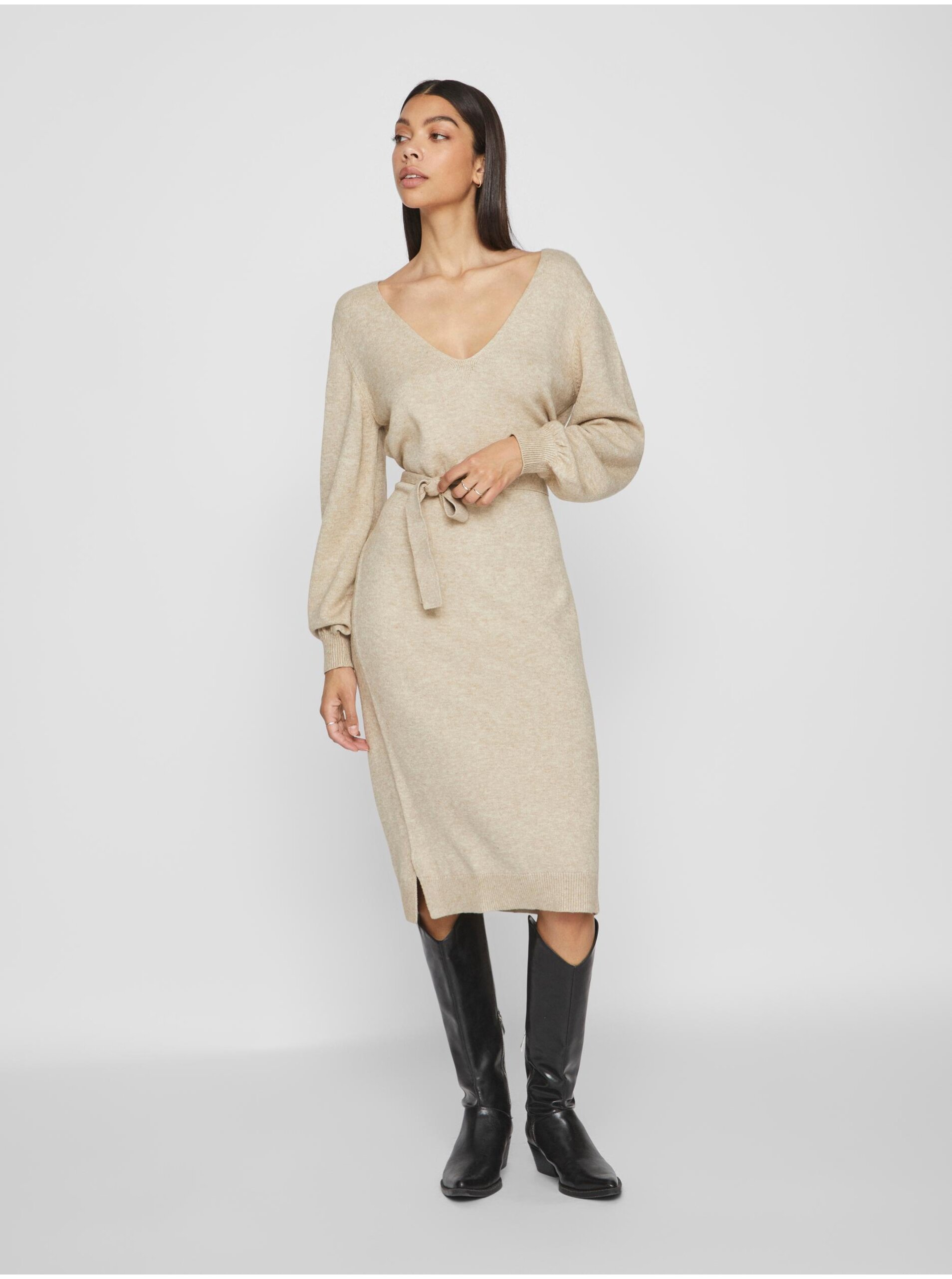 E-shop Béžové dámské svetrové šaty VILA Ril