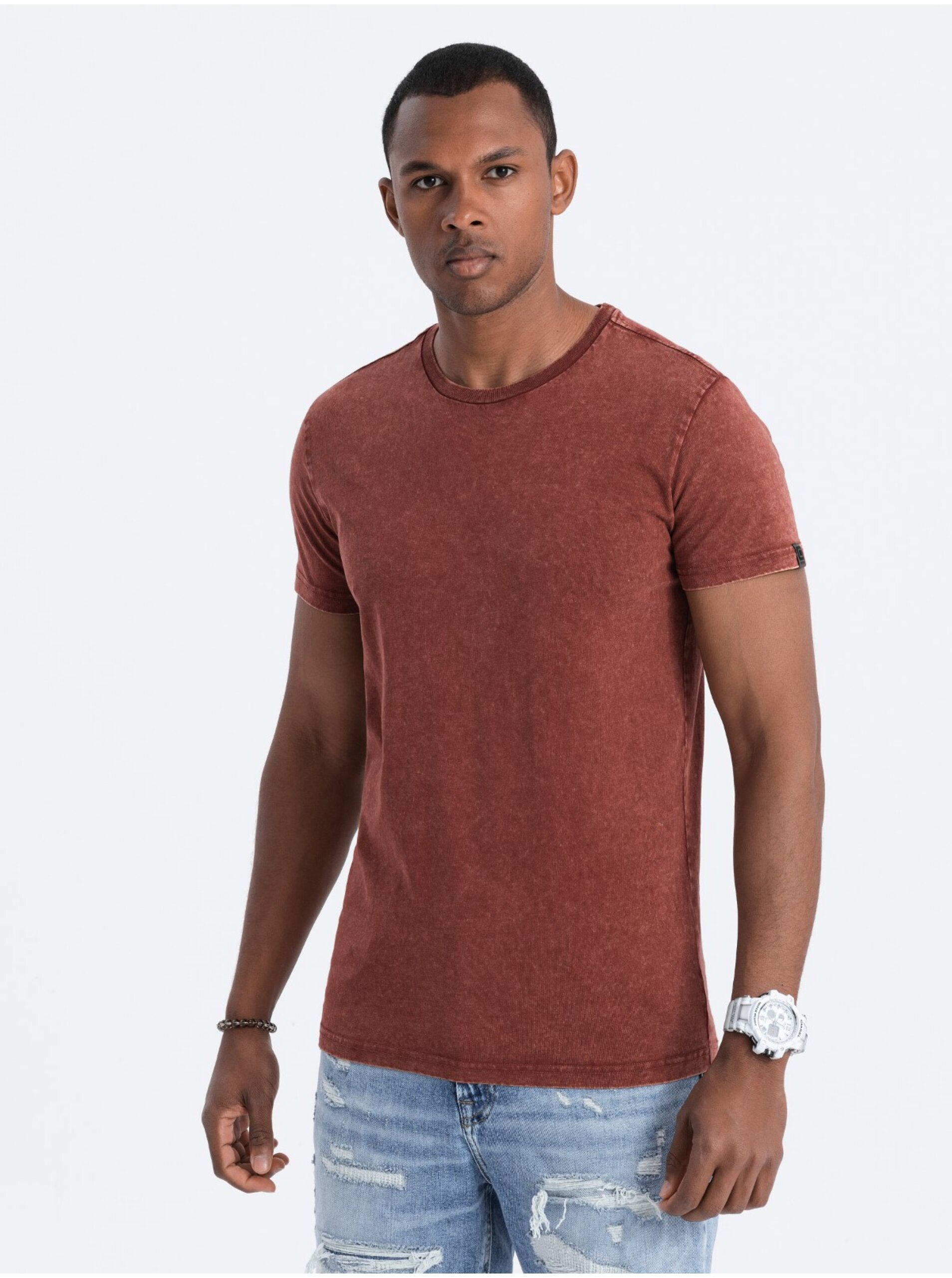 Lacno Červené pánske basic tričko Ombre Clothing