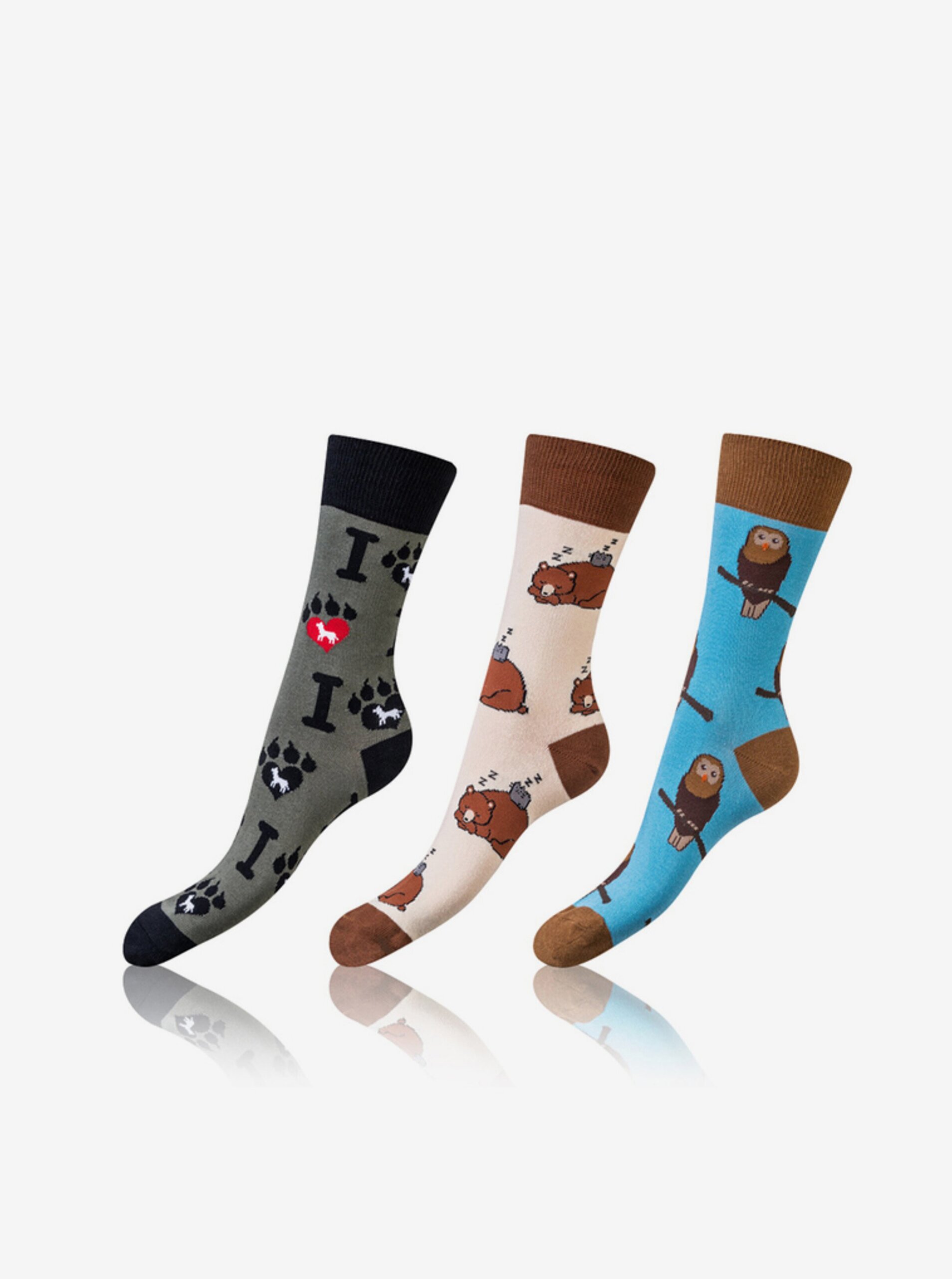 Levně Sada tří párů unisex vzorovaných ponožek v šedé, béžové a modré barvě Bellinda CRAZY SOCKS