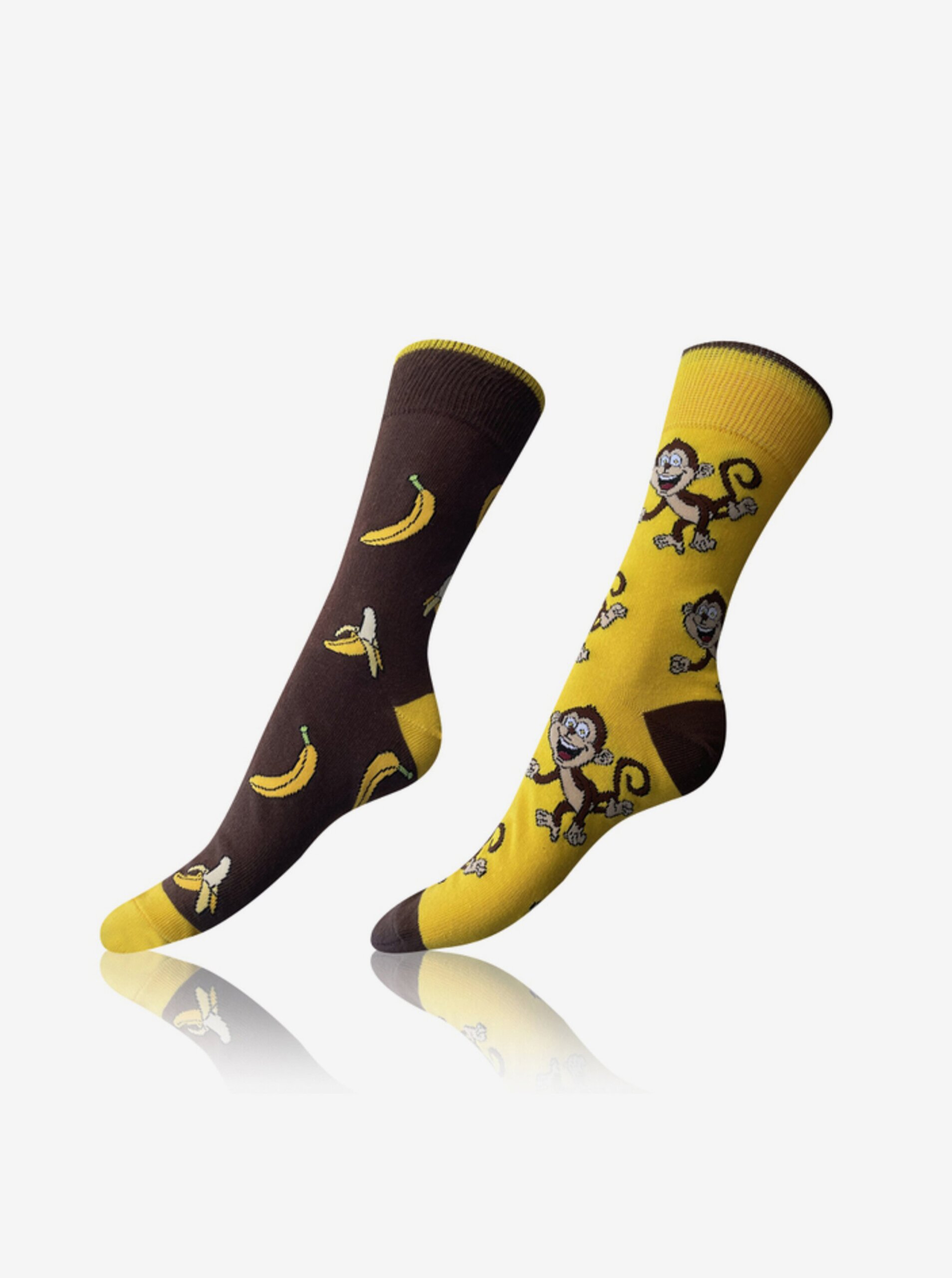 Levně Sada tří párů unisex vzorovaných ponožek v hnědé, žluté, šedé a zelené barvě Bellinda CRAZY SOCKS 3x