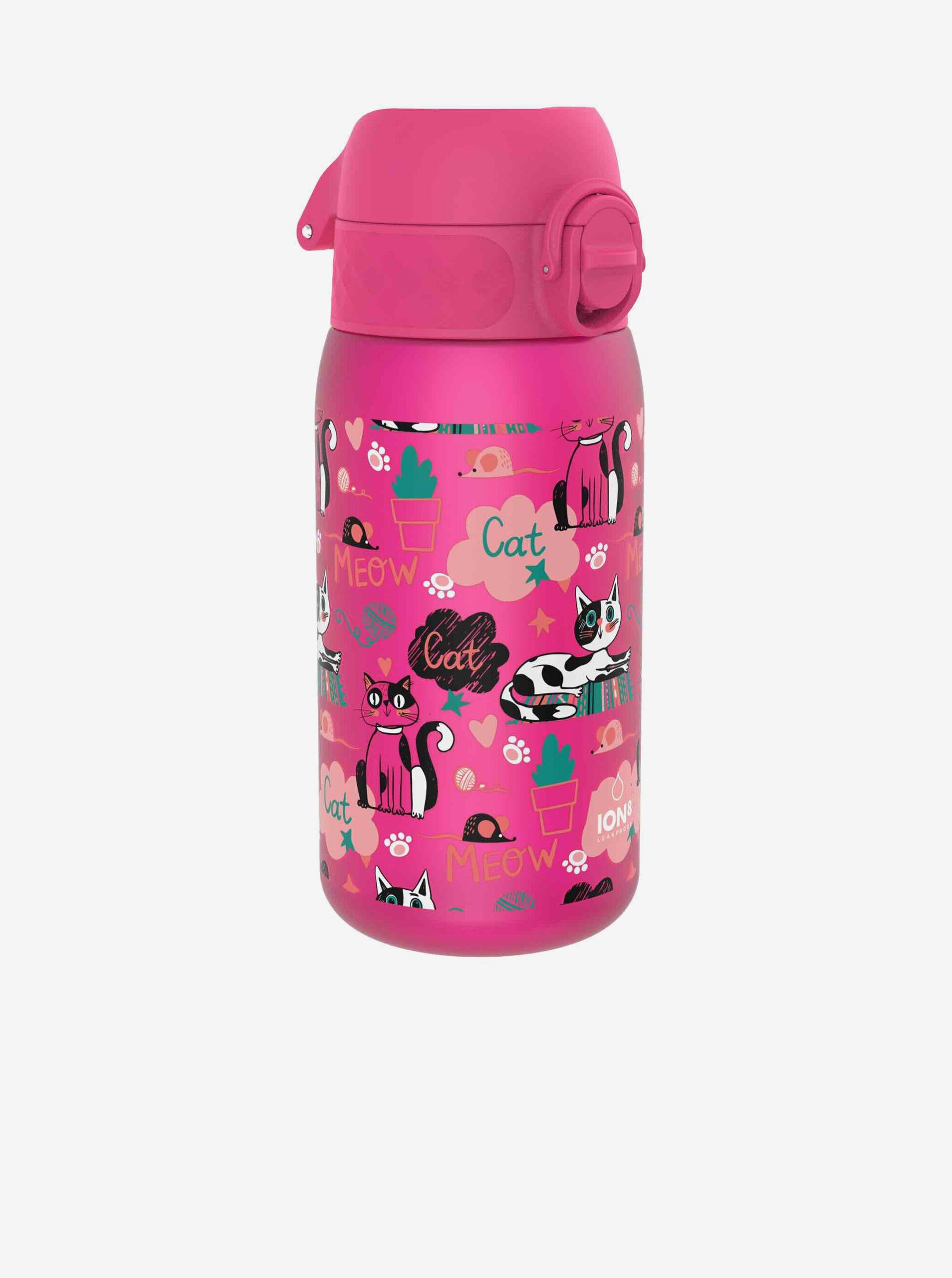 Lacno Tmavo ružová vzorovaná fľaša Ion8 Leak Proof Cats (350 ml)