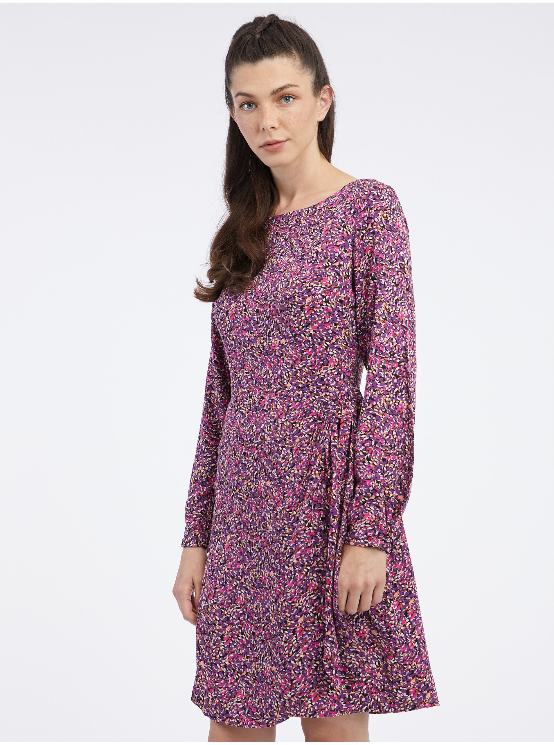 Levně Růžovo-fialové dámské vzorované šaty ORSAY