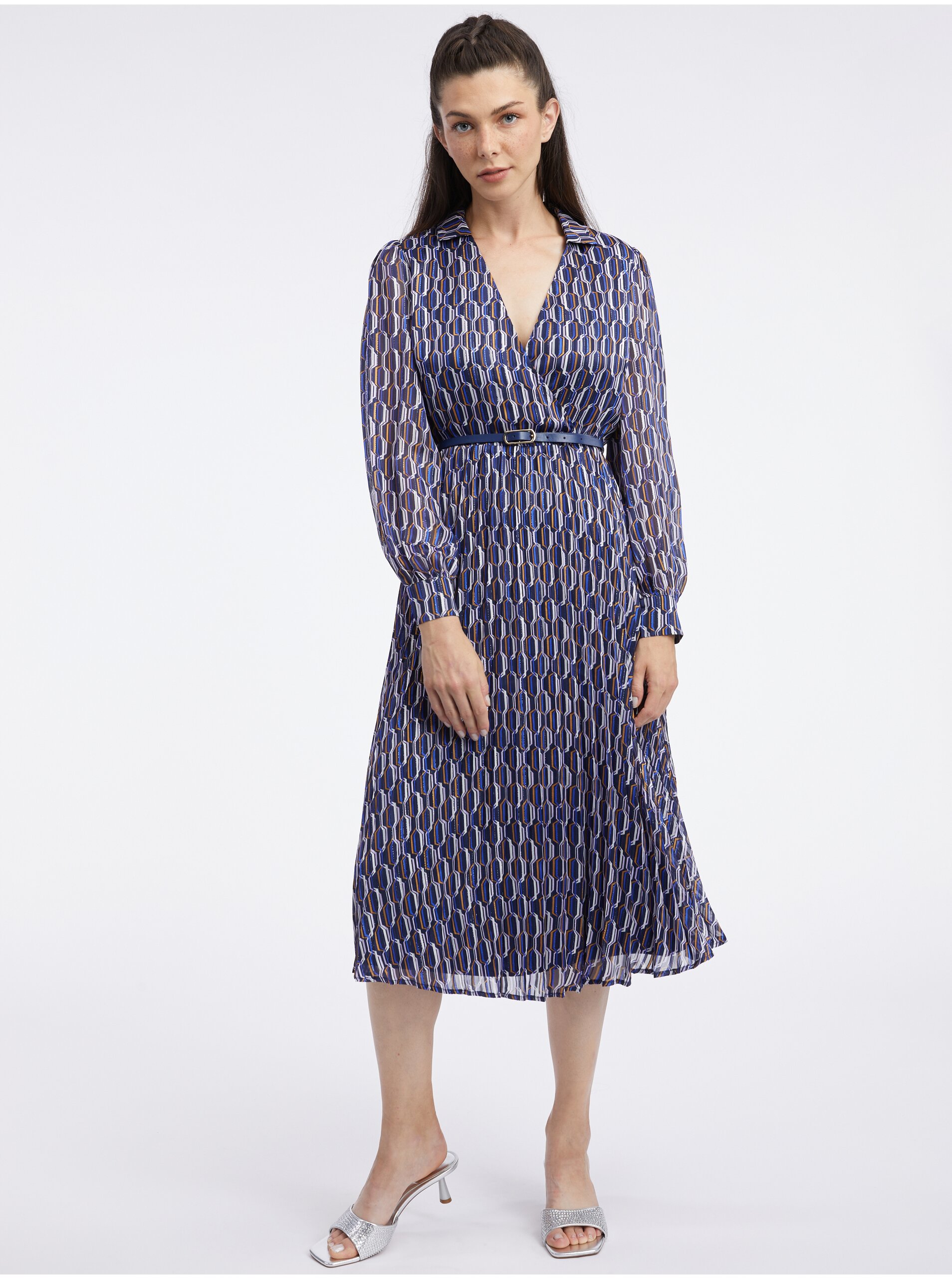 E-shop Tmavě modré dámské vzorované šaty ORSAY