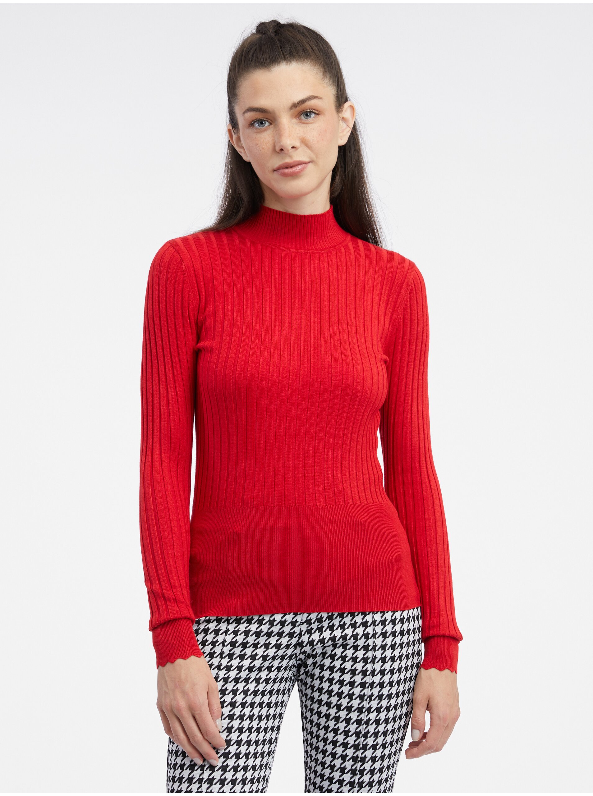 E-shop Červený dámský žebrovaný svetr ORSAY