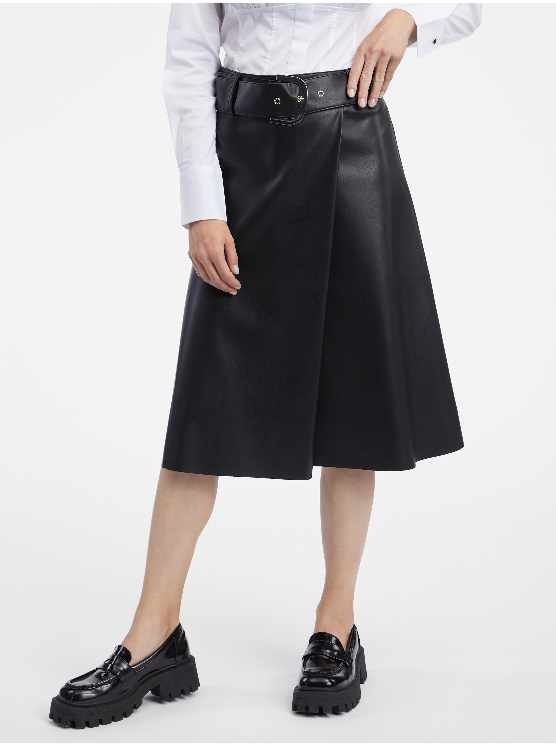 Levně Černá dámská koženková sukně ORSAY