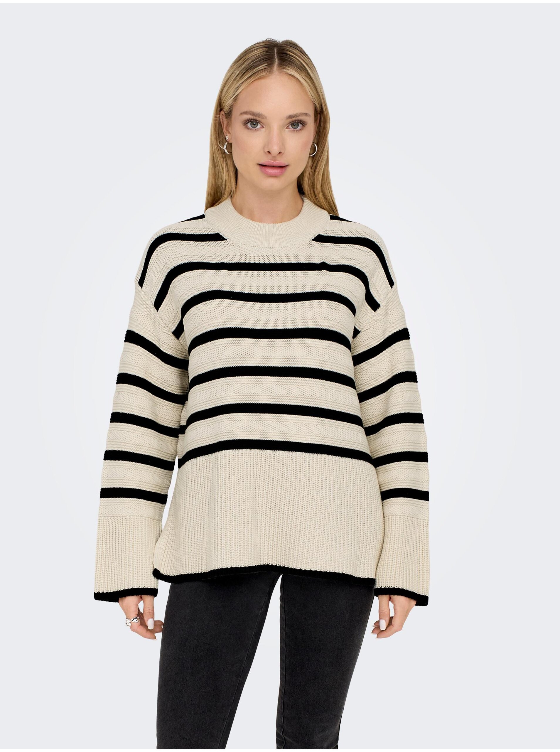 E-shop Černo-béžový dámský pruhovaný svetr ONLY Sia