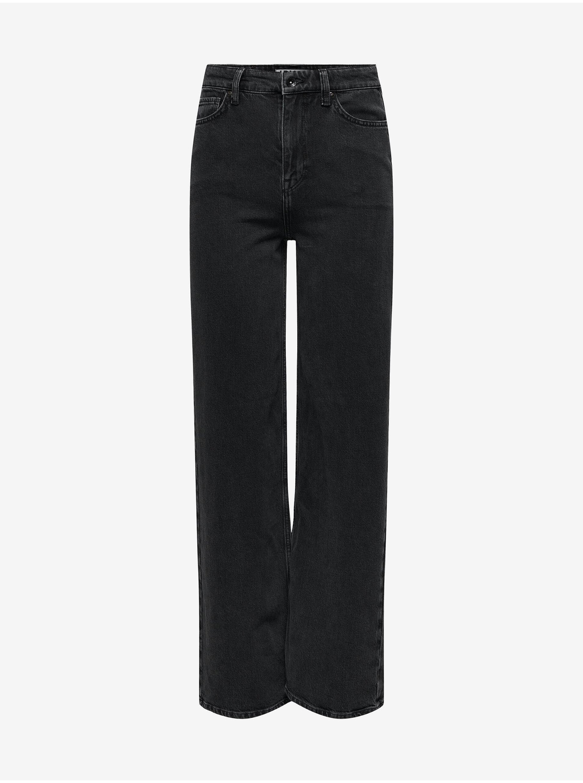 Lacno Čierne dámske široké džínsy JDY Kaja