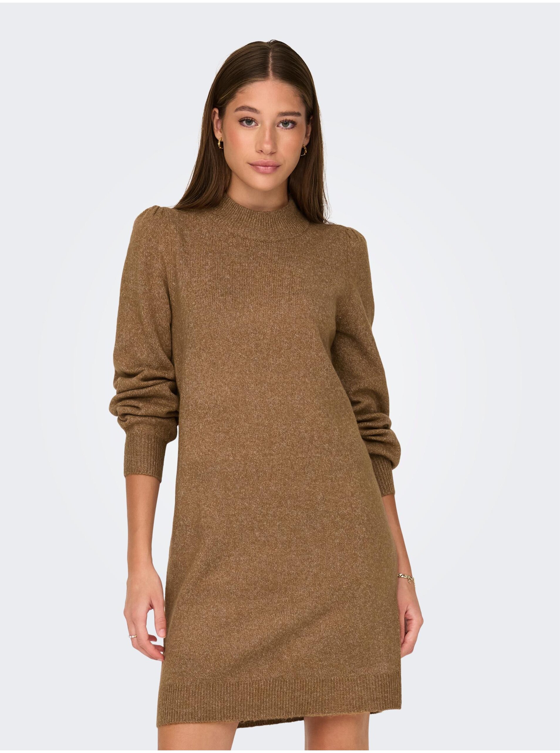 E-shop Hnědé dámské žíhané svetrové šaty JDY Rue