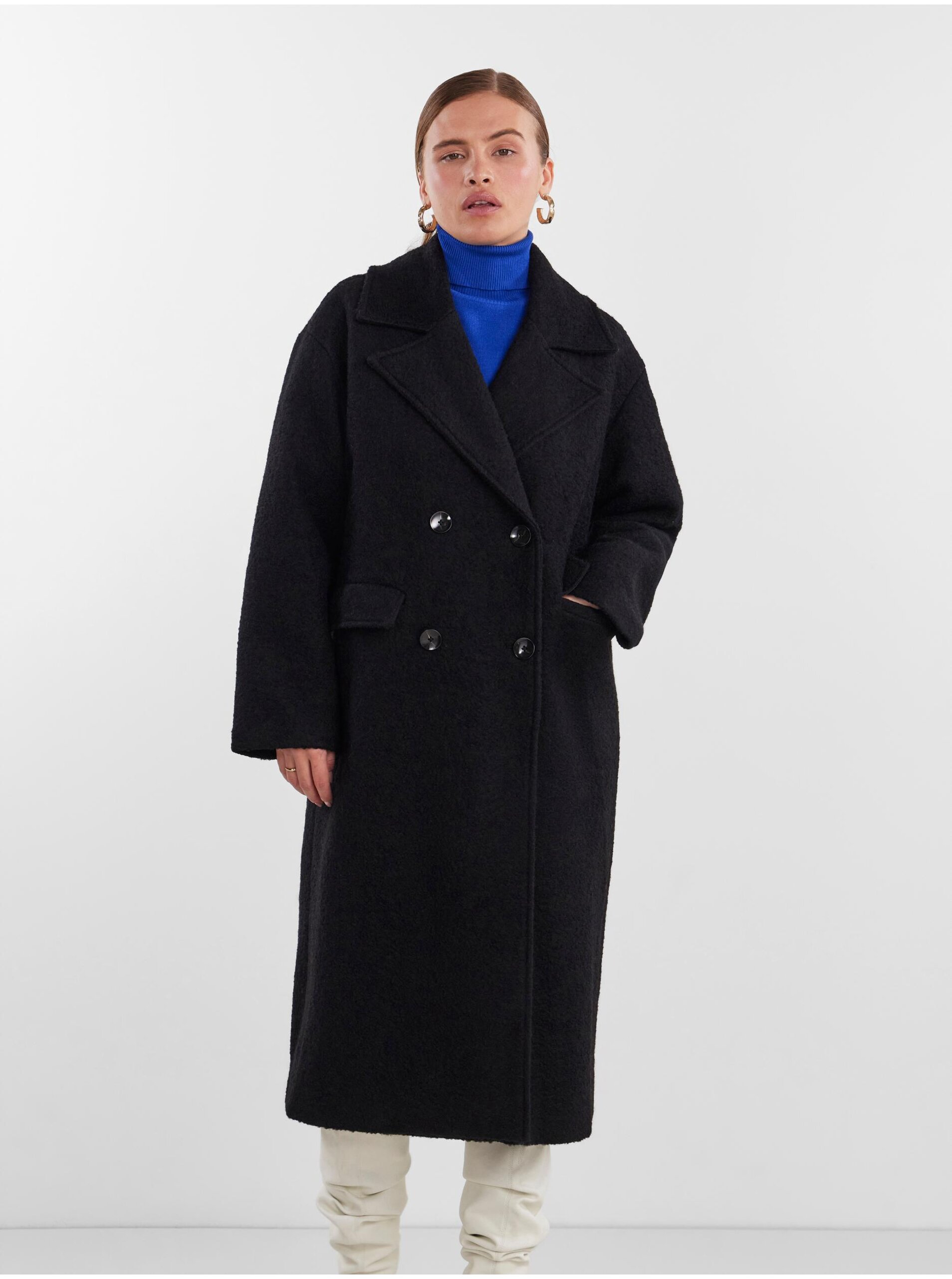 Lacno Čierny dámska kabát s prímesou vlny Y.A.S Mila