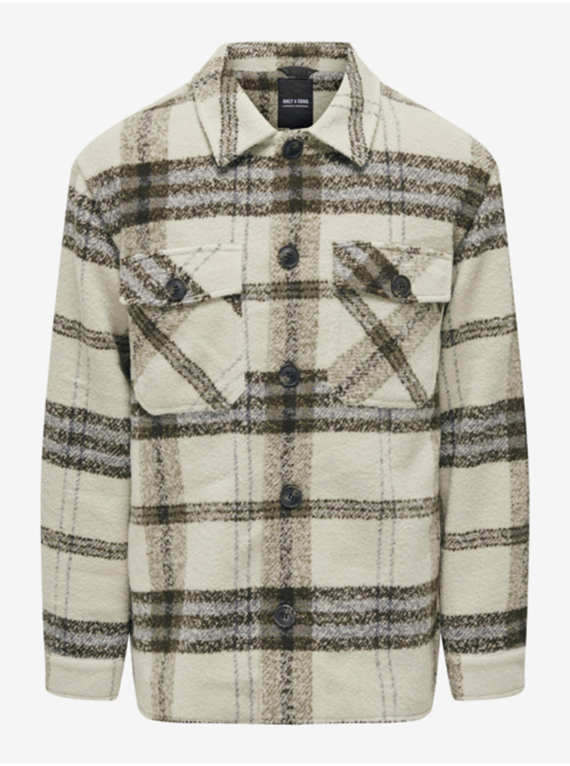 E-shop Hnedo-béžová pánska kockovaná košeľová bunda ONLY & SONS Cane