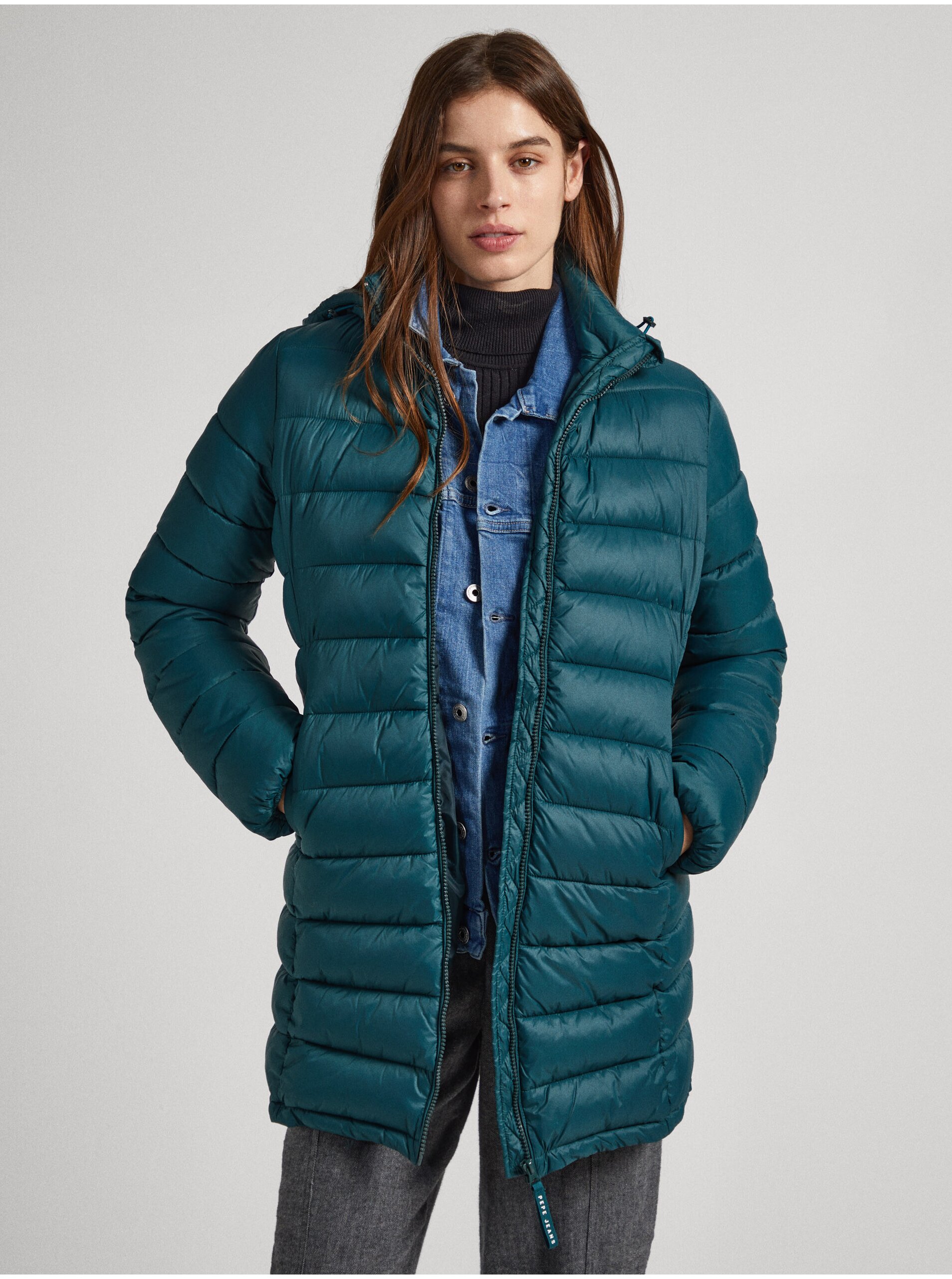 E-shop Petrolejová dámská zimní bunda Pepe Jeans Maddie Long