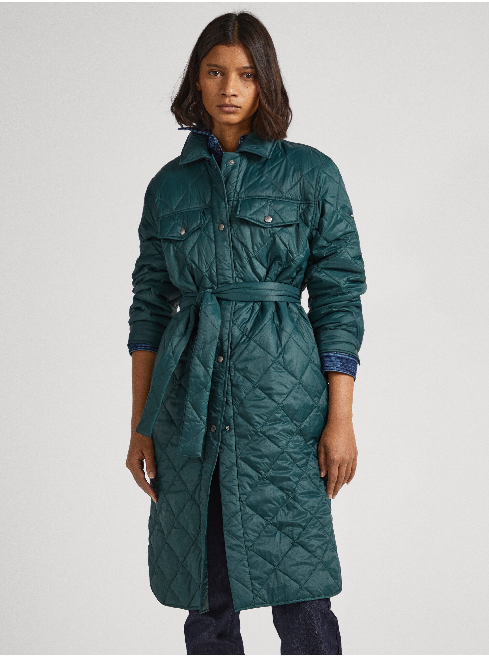 E-shop Petrolejový dámský prošívaný kabát Pepe Jeans Nash