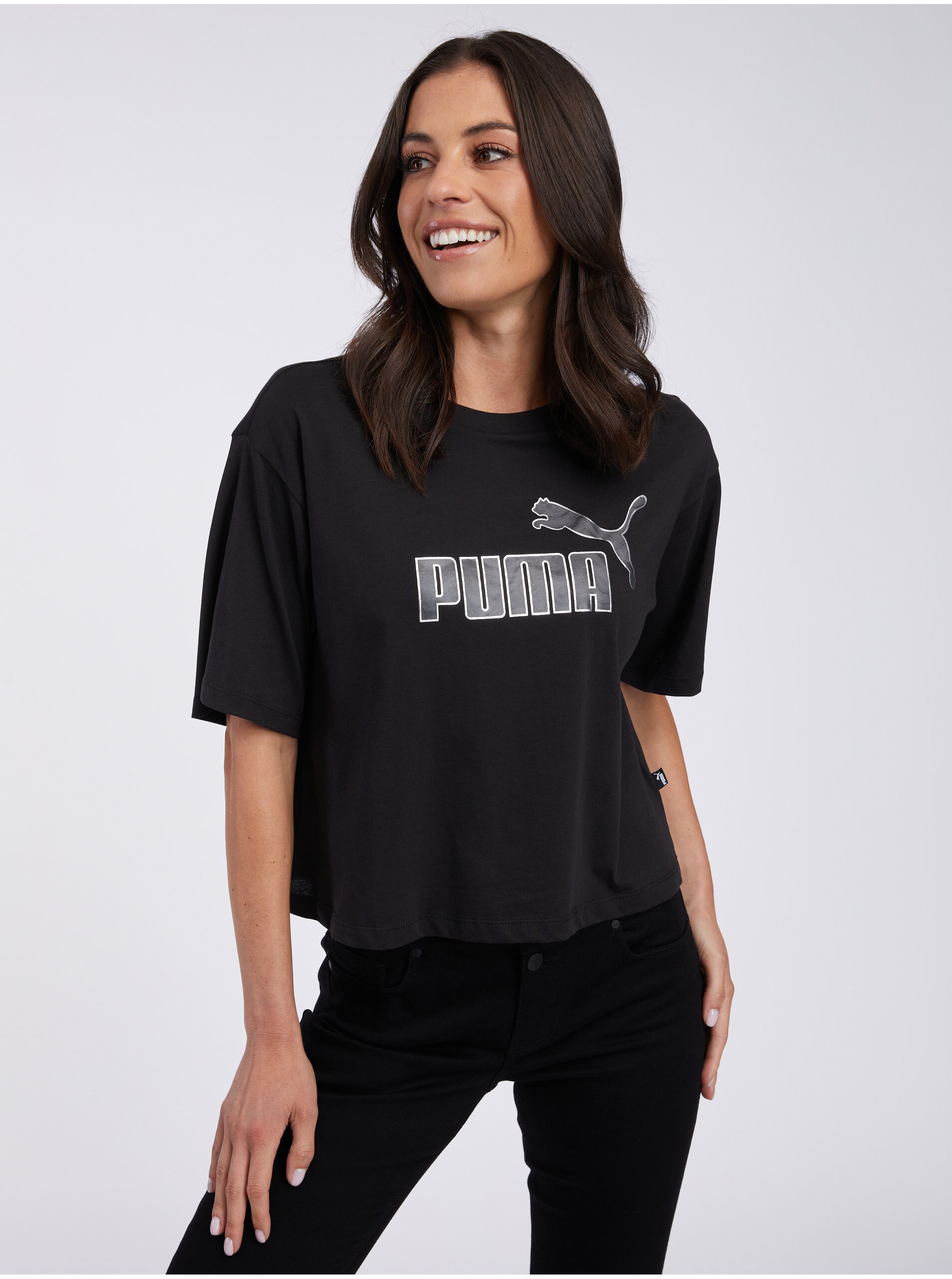 Lacno Čierne dámske tričko Puma ESS+ Marbleized