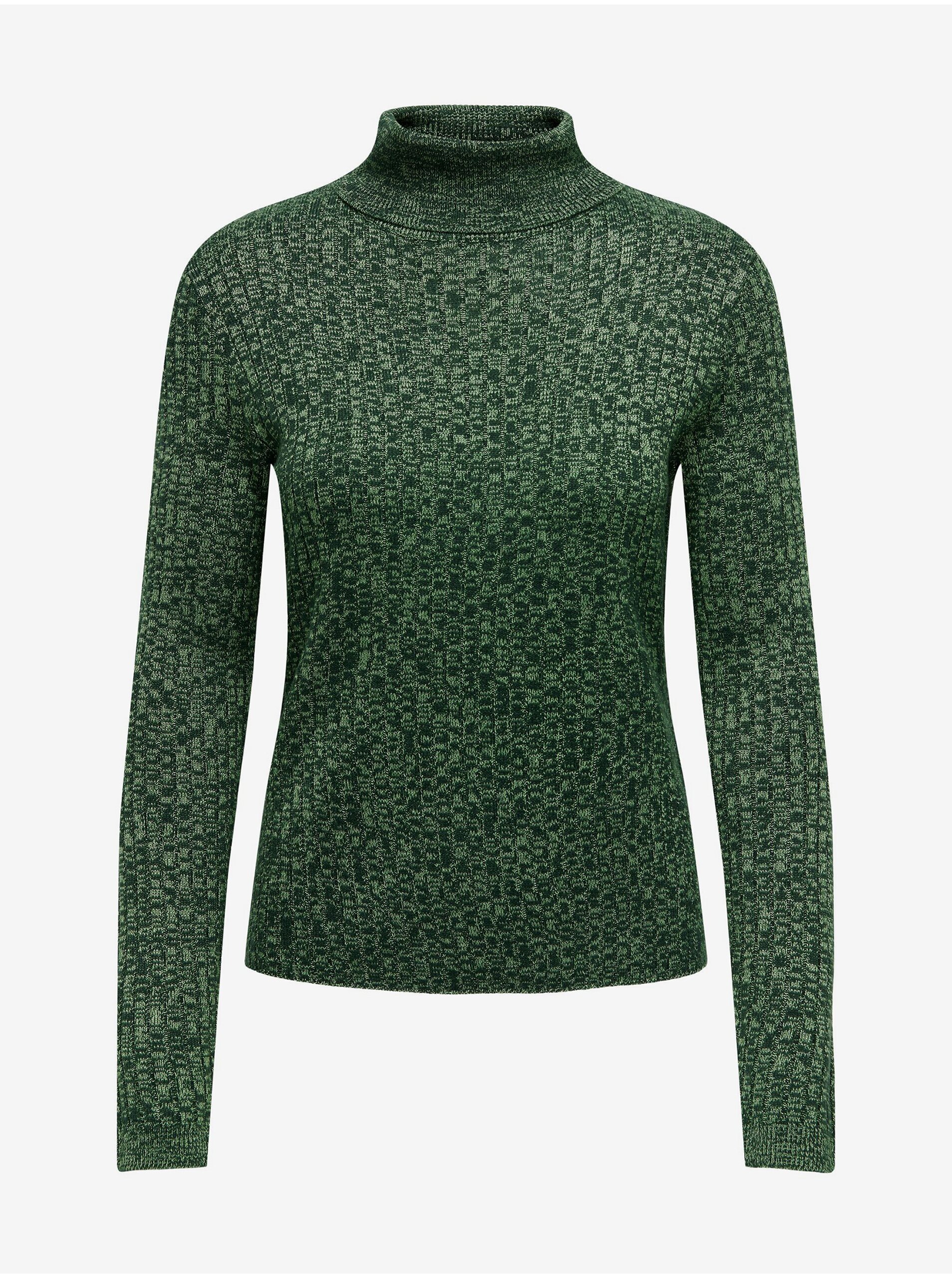 E-shop Zelený dámský žíhaný svetr s rolákem JDY Novalee