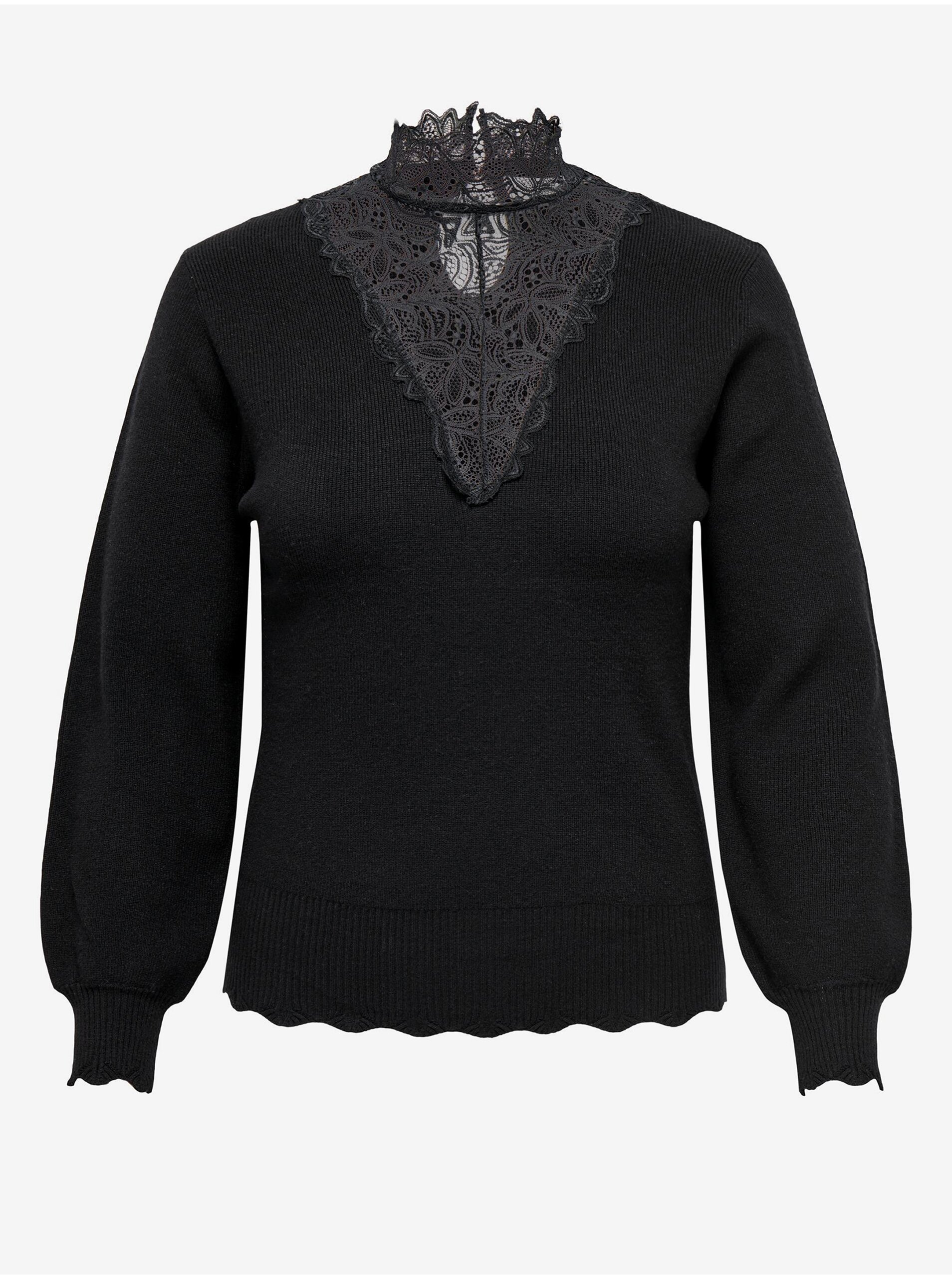 Lacno Čierny dámsky sveter s čipkou ONLY CARMAKOMA Rebecca
