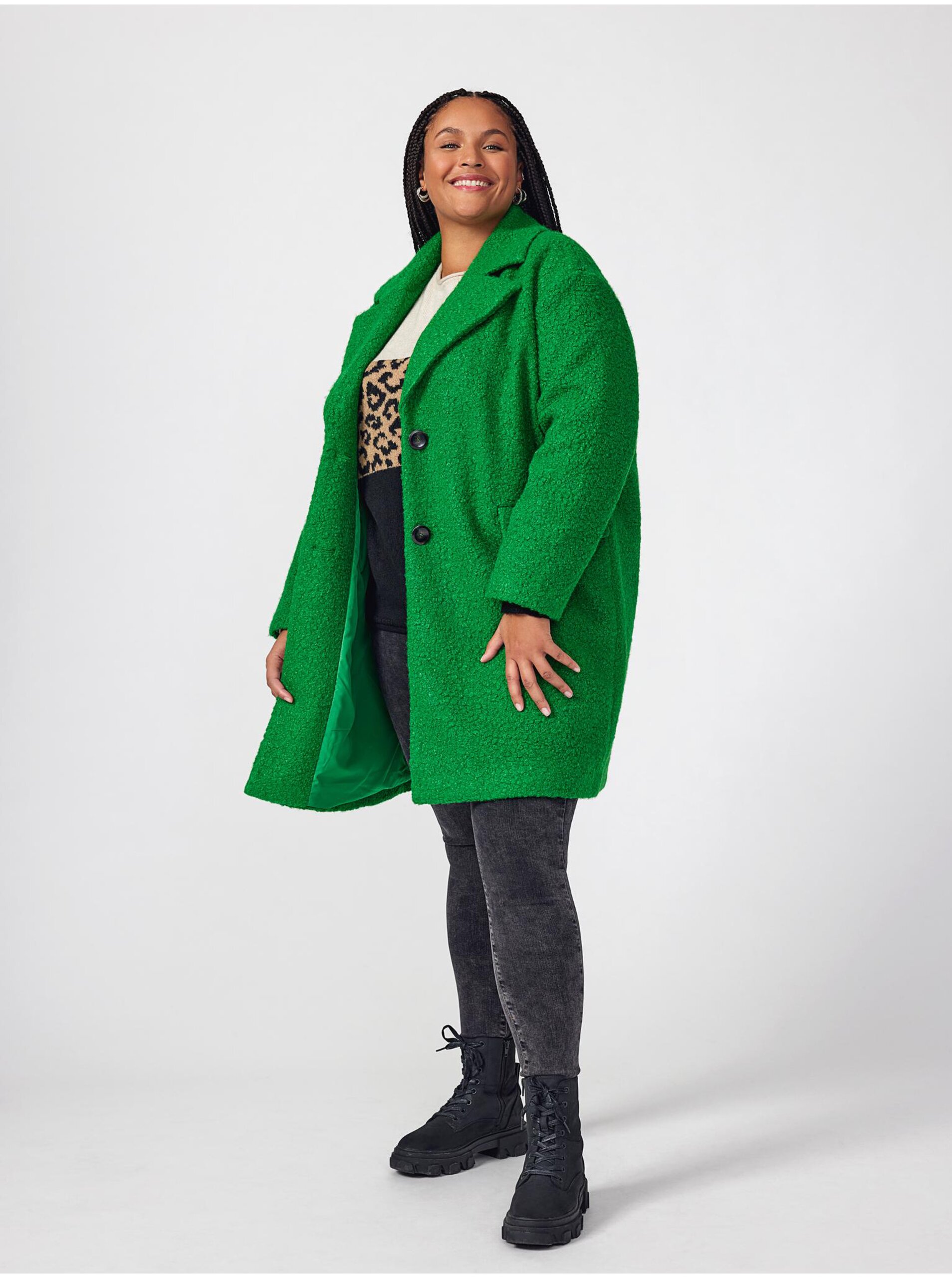 E-shop Zelený dámský kabát ONLY CARMAKOMA Valeria