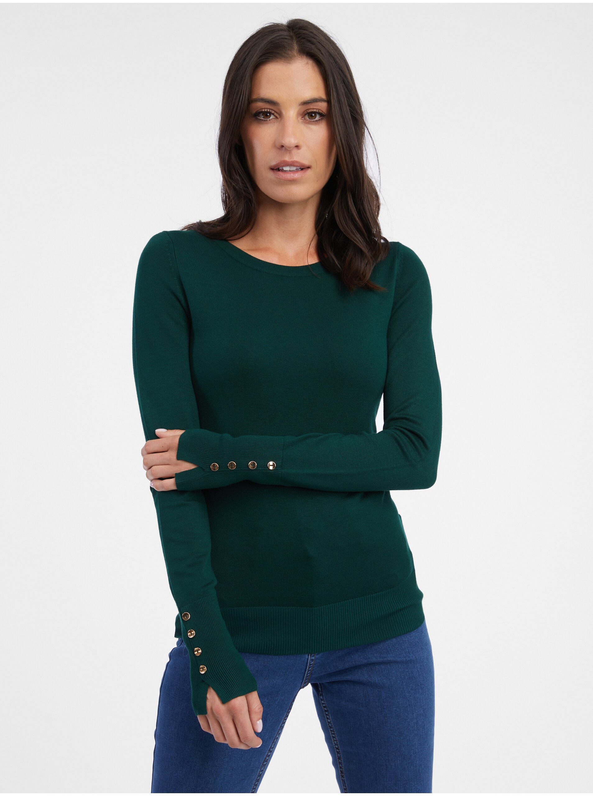 E-shop Tmavě zelený dámský svetr ORSAY