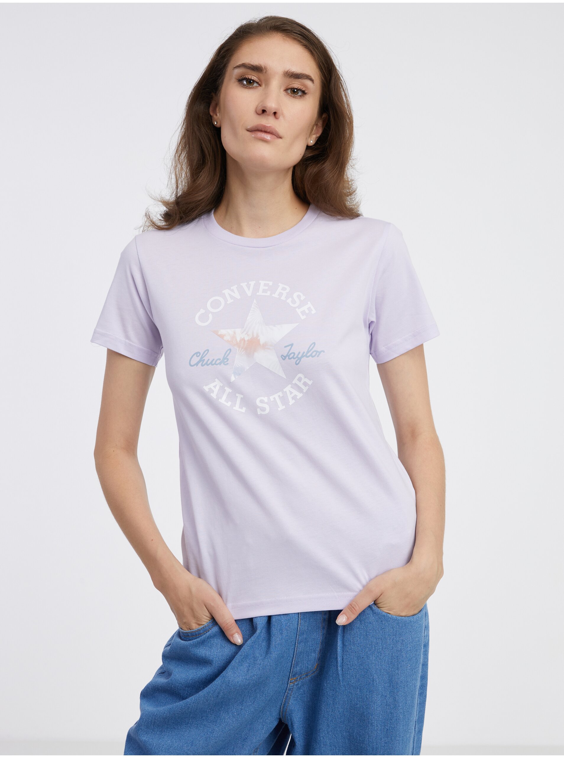 Levně Světle fialové dámské tričko Converse