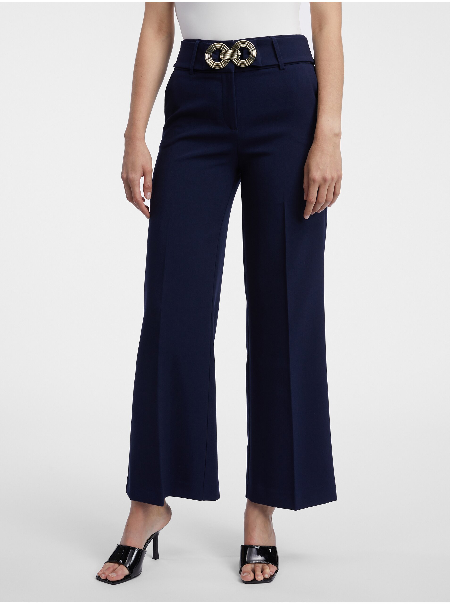 E-shop Tmavě modré dámské široké kalhoty ORSAY