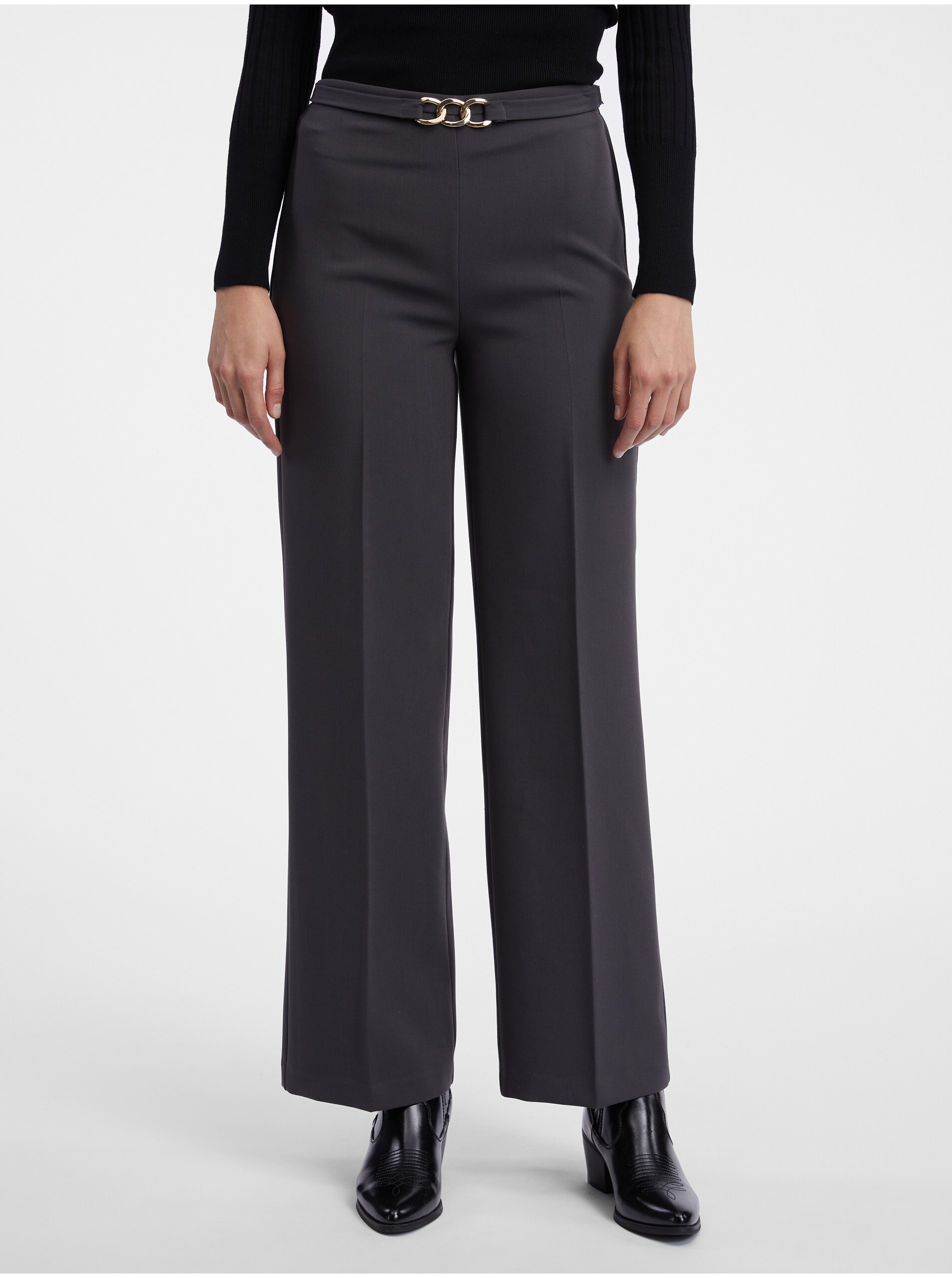 E-shop Tmavě šedé dámské kalhoty ORSAY