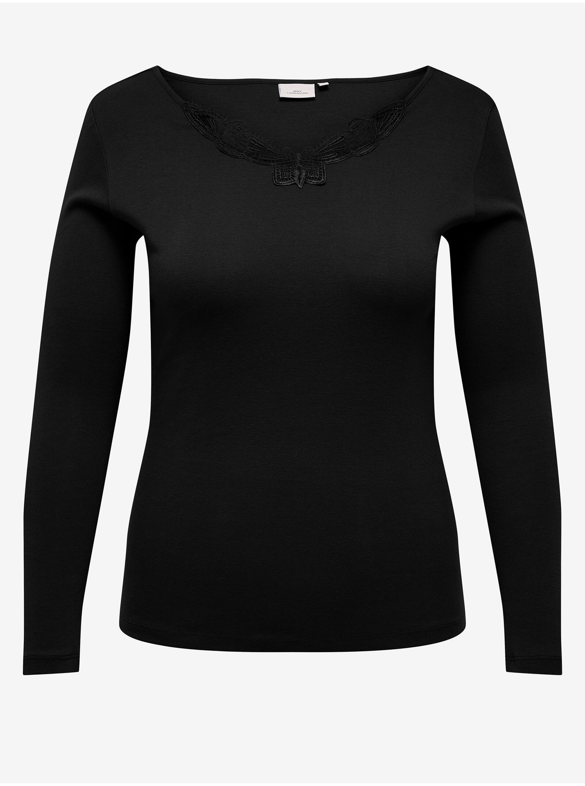 Lacno Čierne dámske tričko s dlhým rukávom ONLY CARMAKOMA New Kira