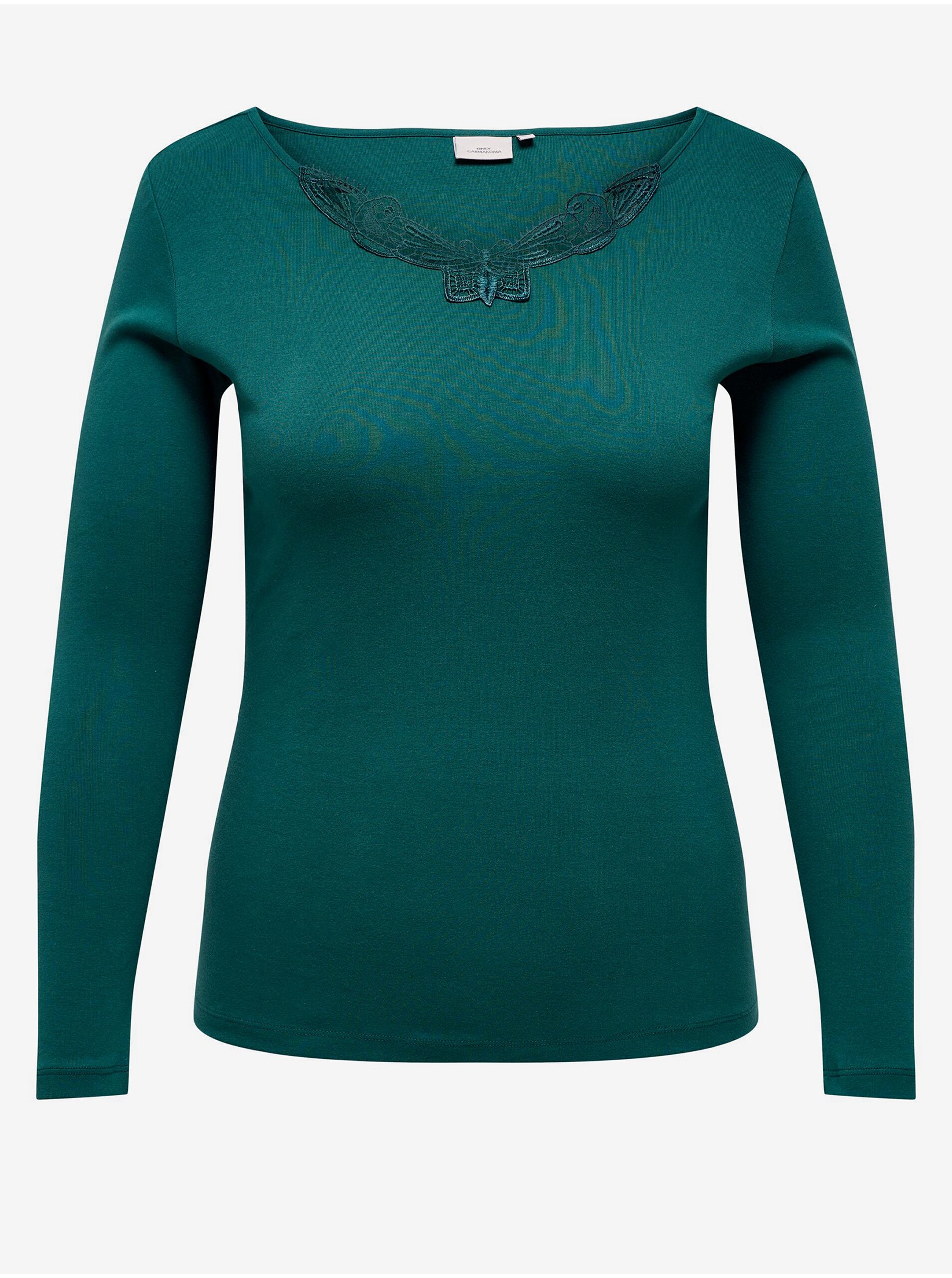 E-shop Zelené dámské tričko s dlouhým rukávem ONLY CARMAKOMA New Kira
