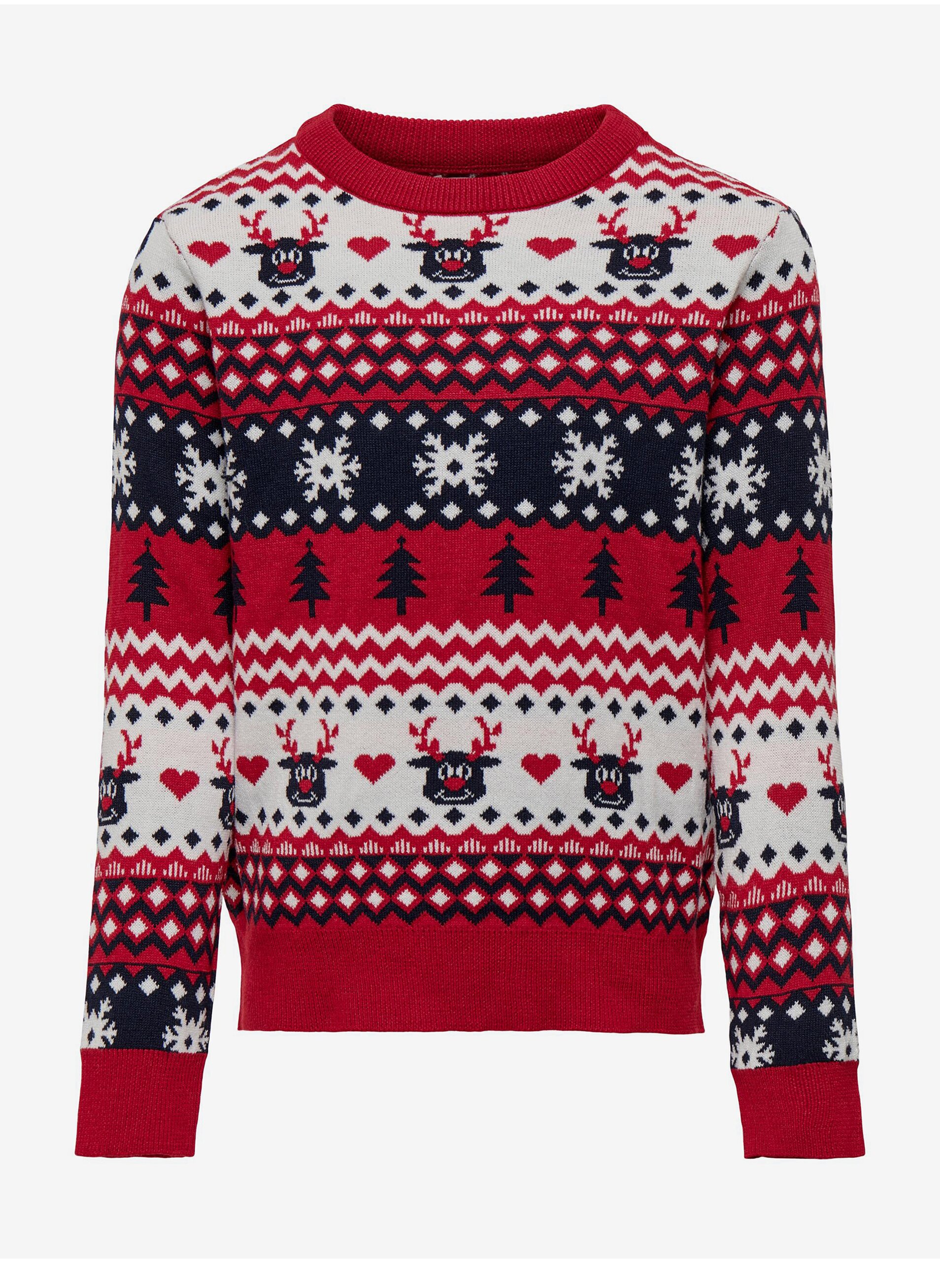 E-shop Červený holčičí vzorovaný vánoční svetr ONLY Xmas