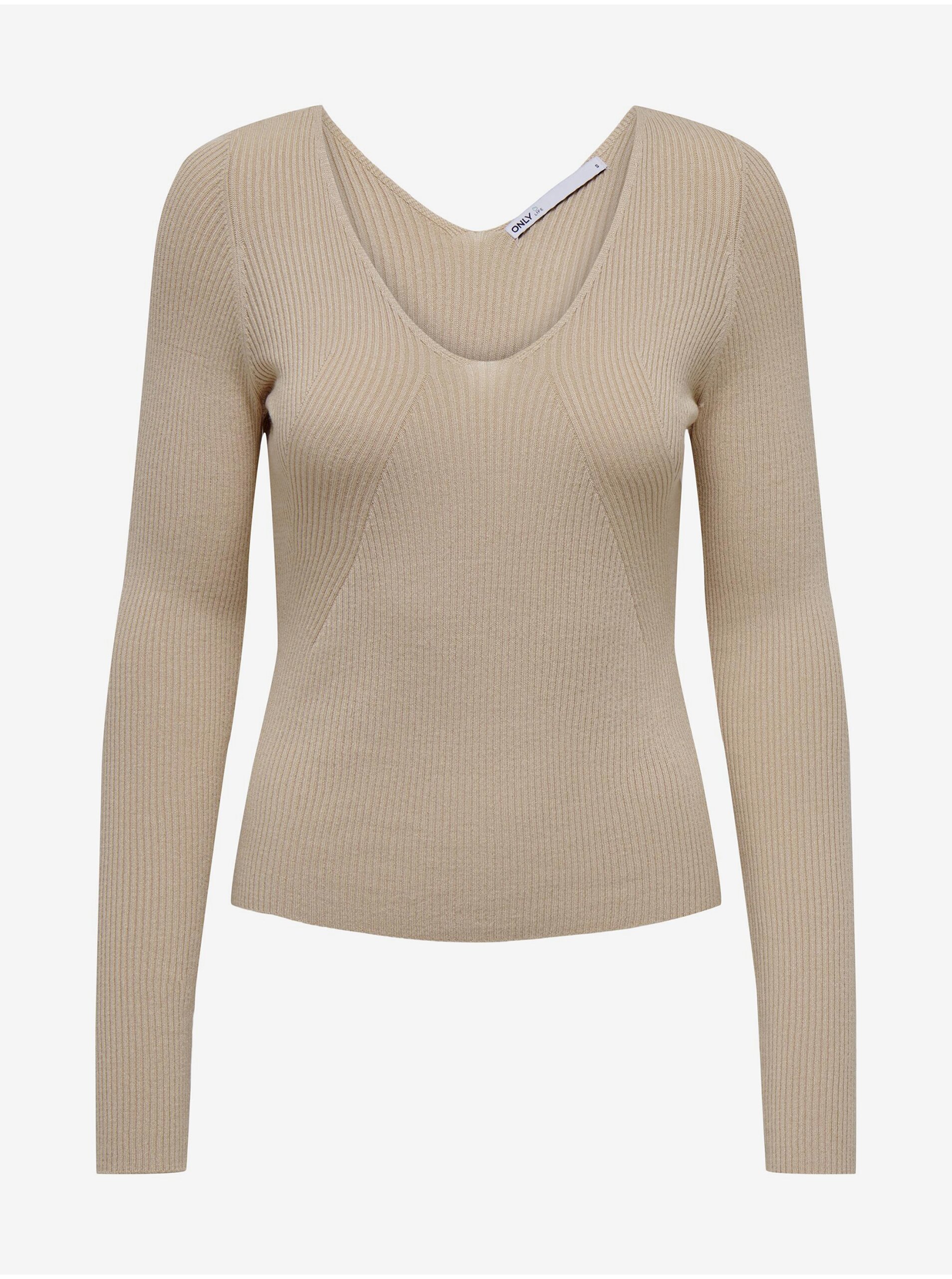 E-shop Béžový dámský žebrovaný svetr ONLY Julie