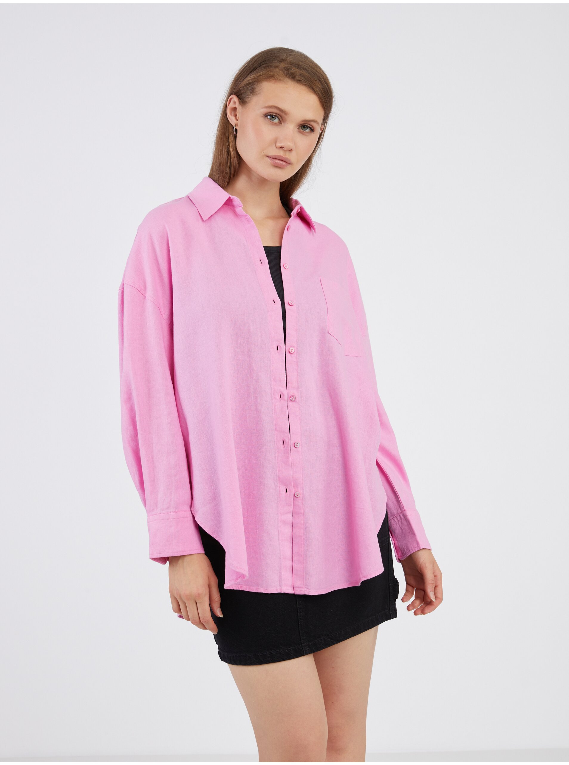 Lacno Ružová dámska ľanová košeľa ONLY Corina