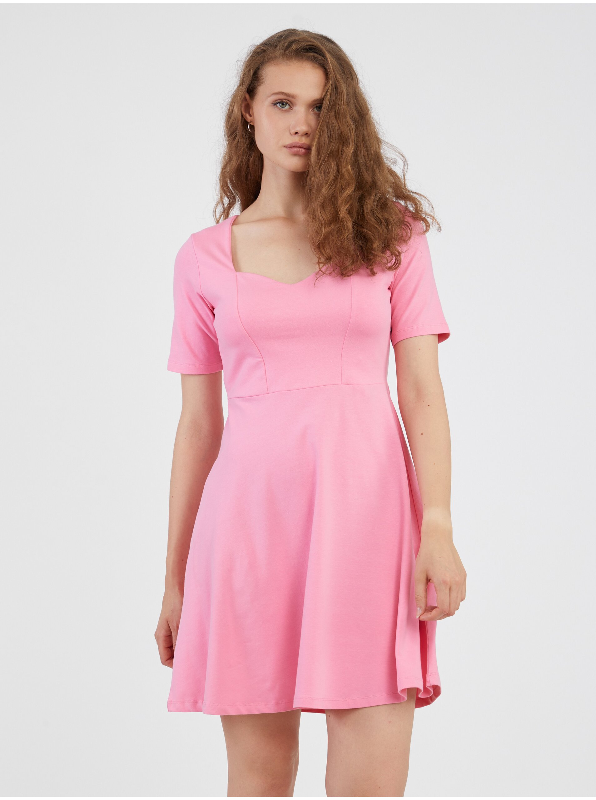 Levně Růžové dámské šaty Pieces Ang