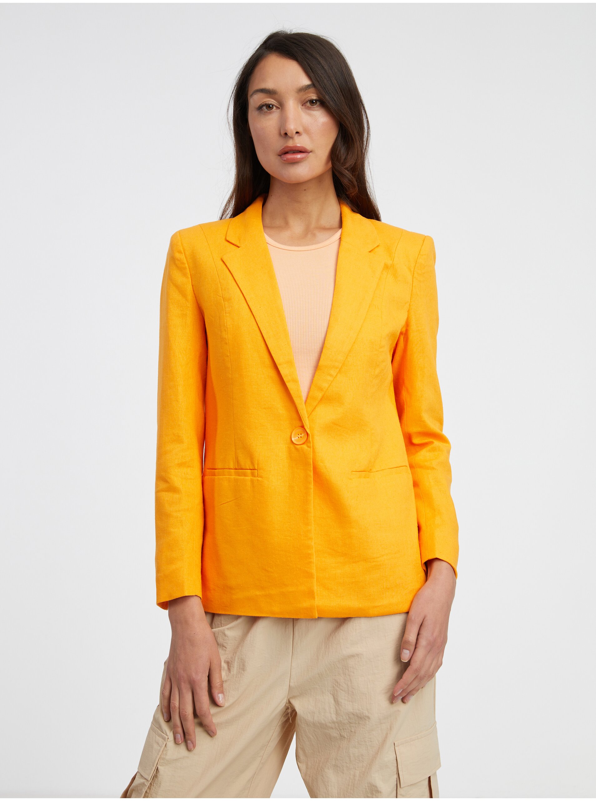 E-shop Oranžové dámské lněné sako ONLY Lola-Caro