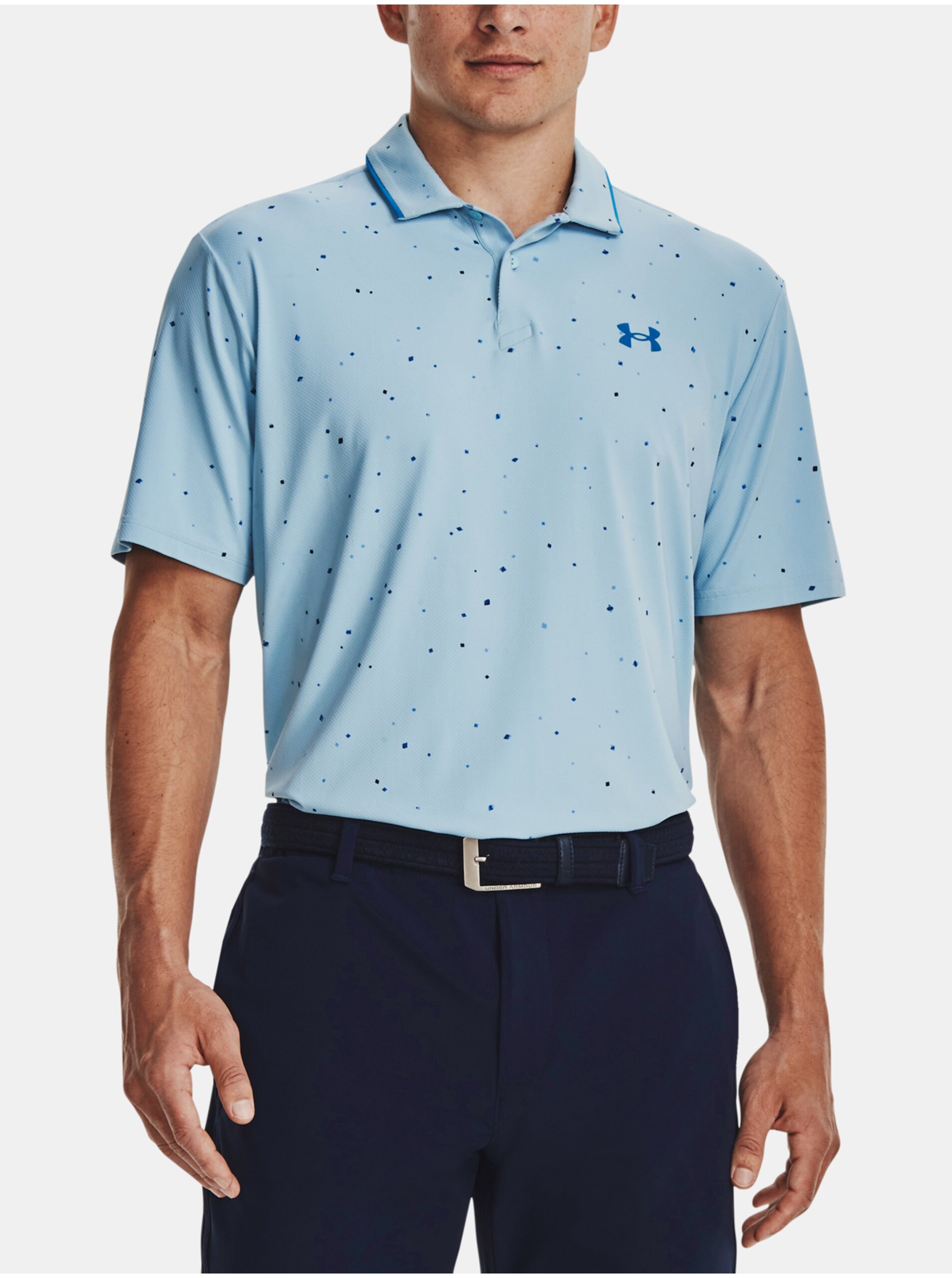 Levně Světle modré pánské vzorované sportovní polo tričko Under Armour Verge