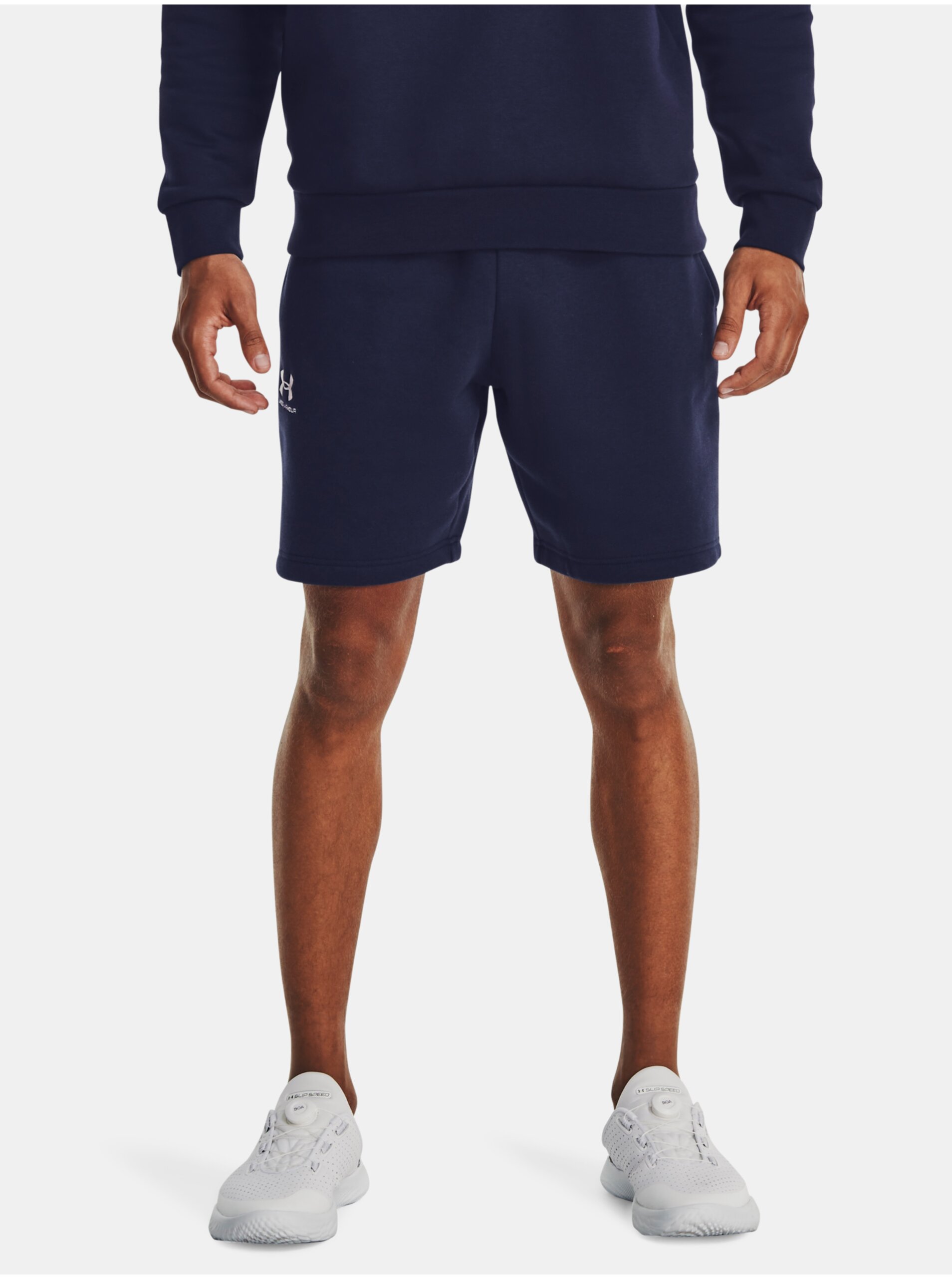 Lacno Tmavomodré pánske teplákové kraťasy Under Armour Essential