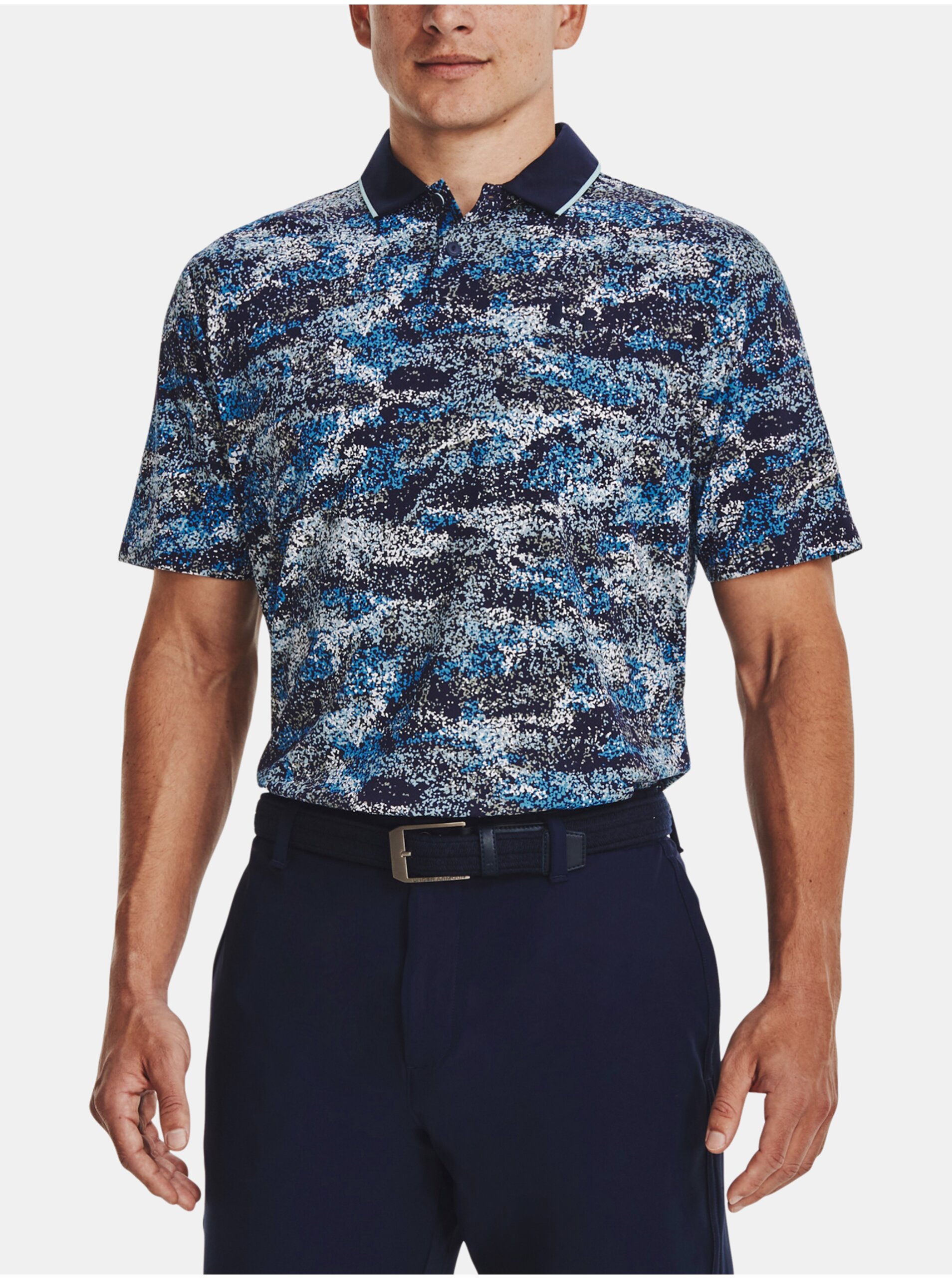 Lacno Modré pánske vzorované športové polo tričko Under Armour Edge