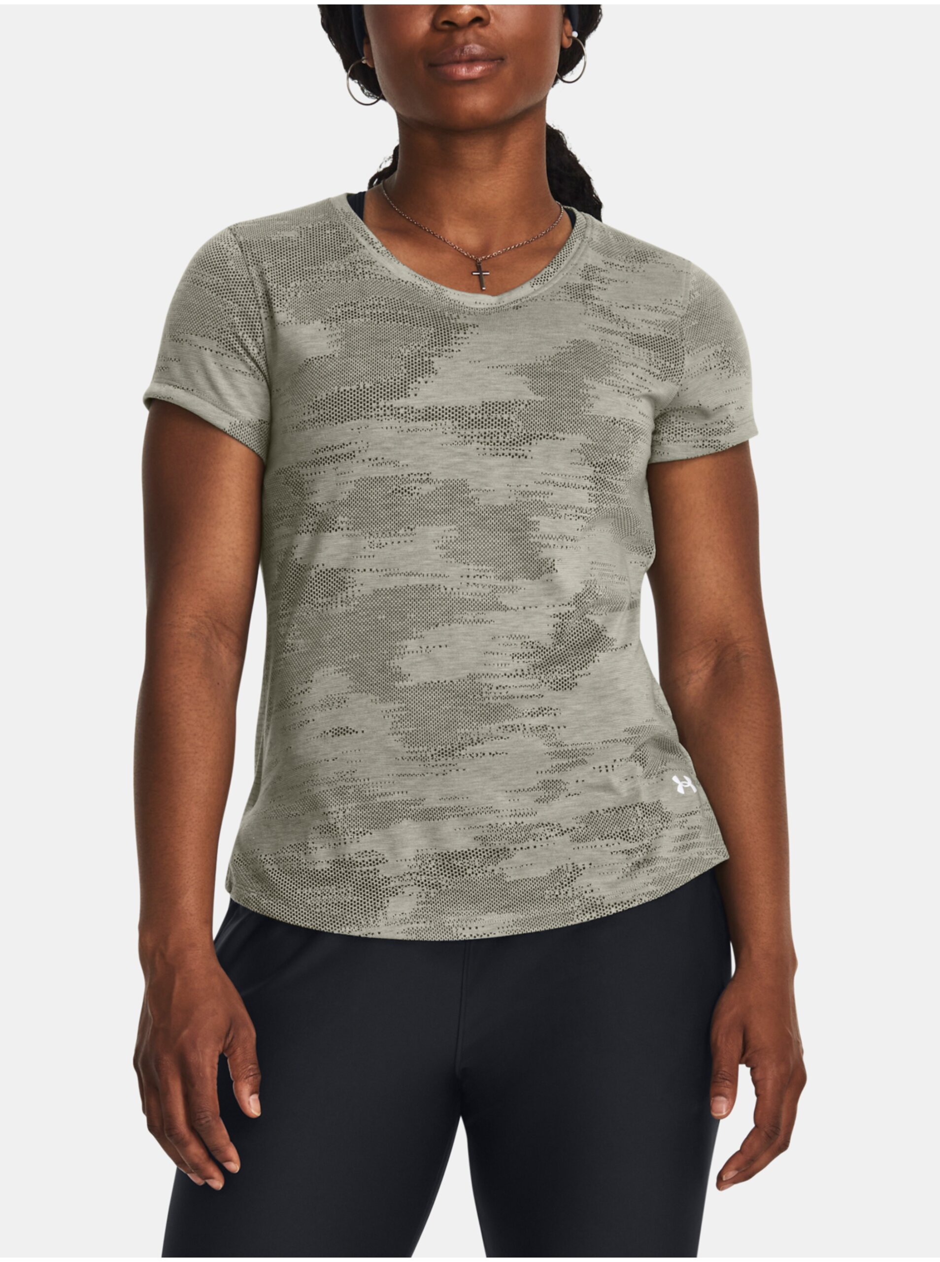 Lacno Šedé dámske vzorované športové tričko Under Armour Streaker