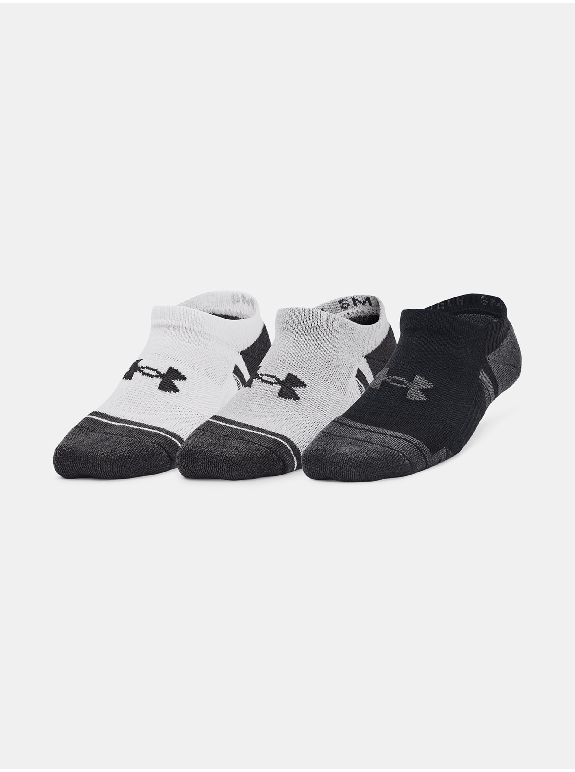 Levně Sada tří párů dětských ponožek v bílé, šedé a černé barvě Under Armour Performance
