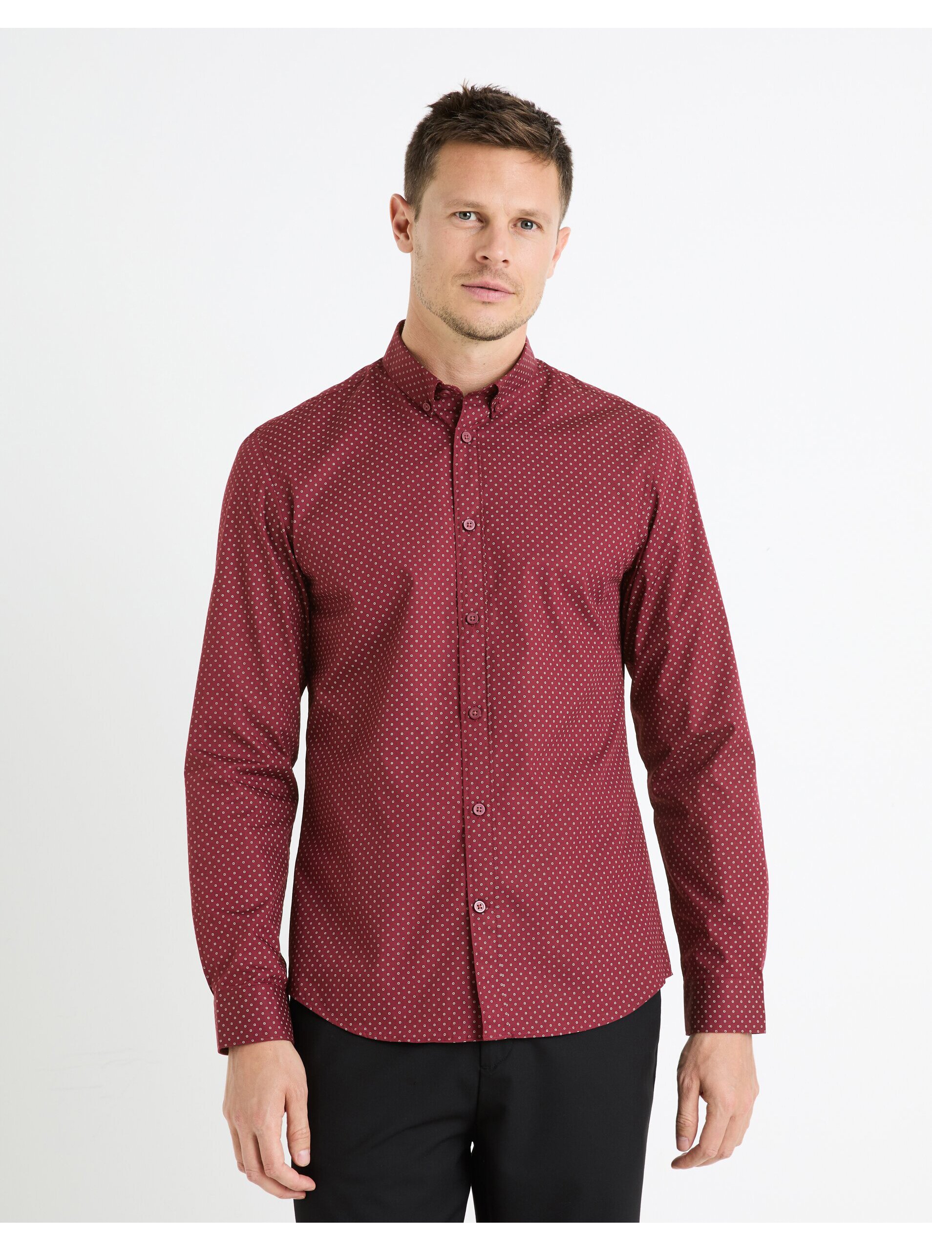 E-shop Vínová pánská vzorovaná košile Celio Faop