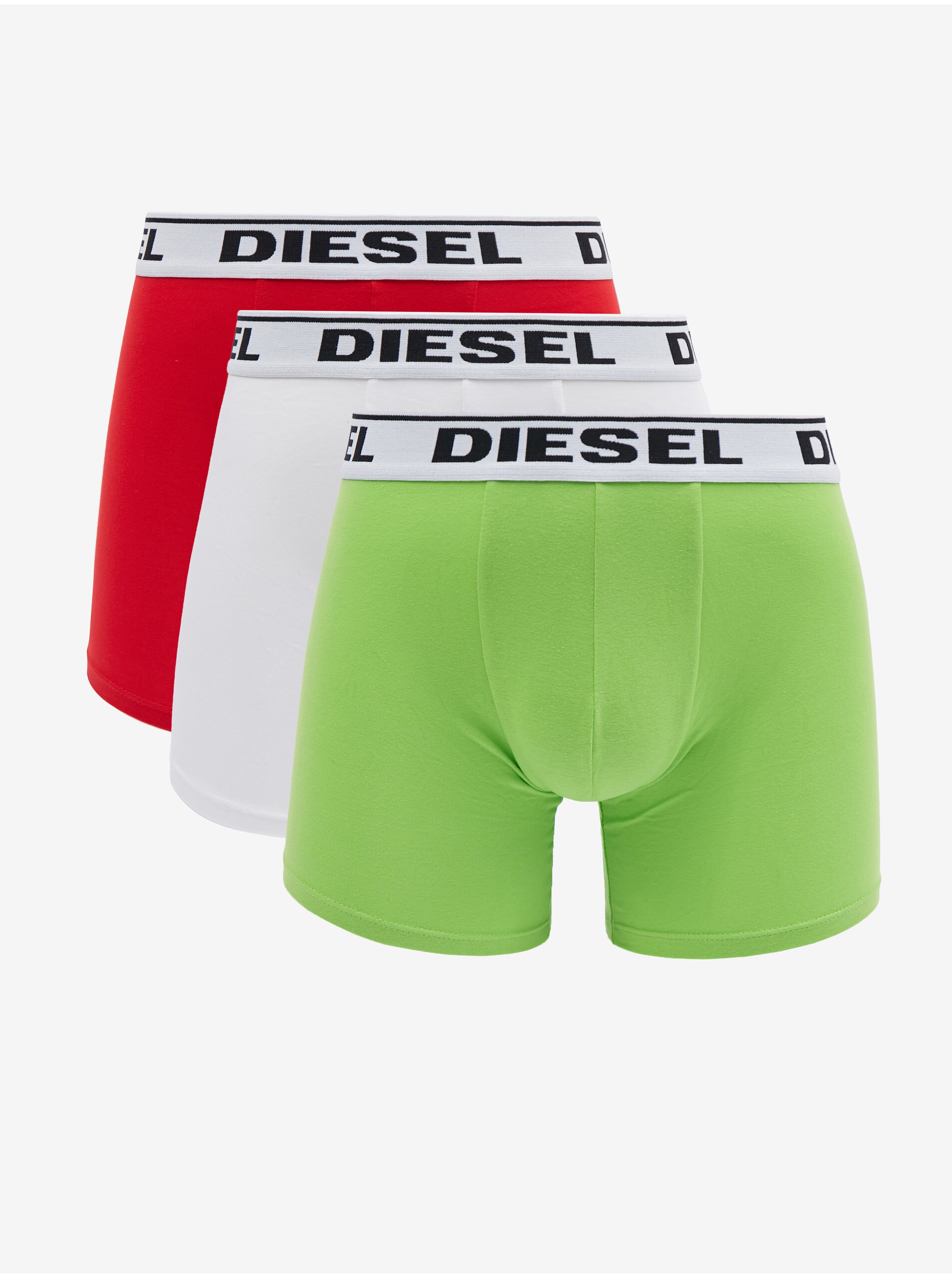 Levně Sada tří pánských boxerek ve světle zelené, bílé a červené barvě Diesel